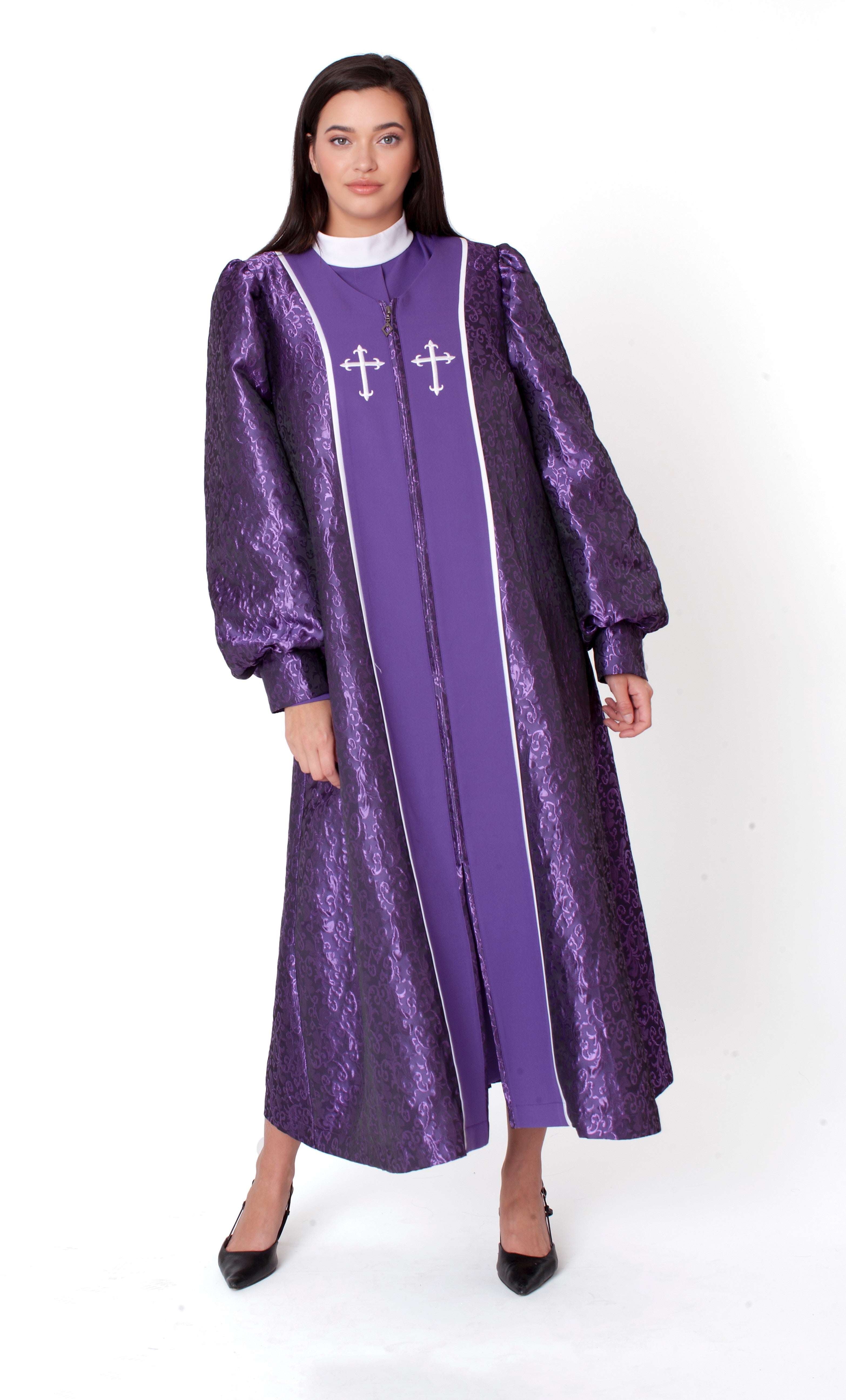 Inner Robe Panel Two-Piece Brocade Clergy Robe with Cross Panels – 41071 – Tally Taylor