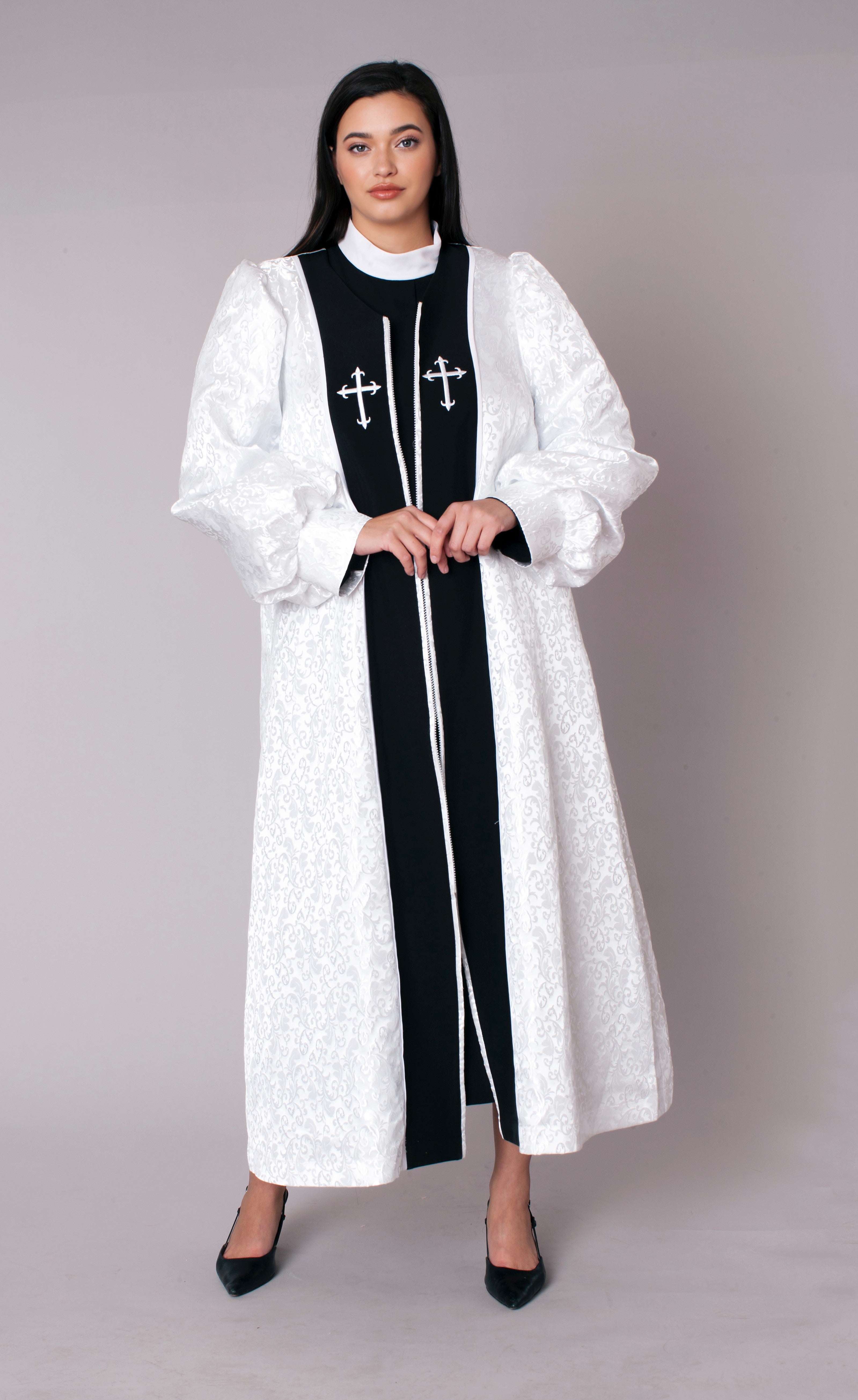Inner Robe Panel Two-Piece Brocade Clergy Robe with Cross Panels – 41071 – Tally Taylor