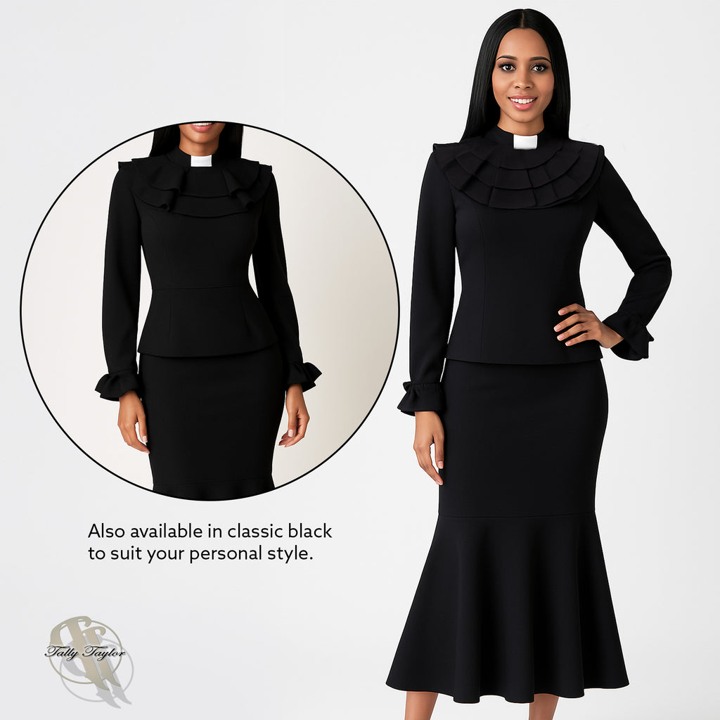 Clerical Ruffel Divine Elegance Two-Piece Ruffle Church Set – Tally Taylor