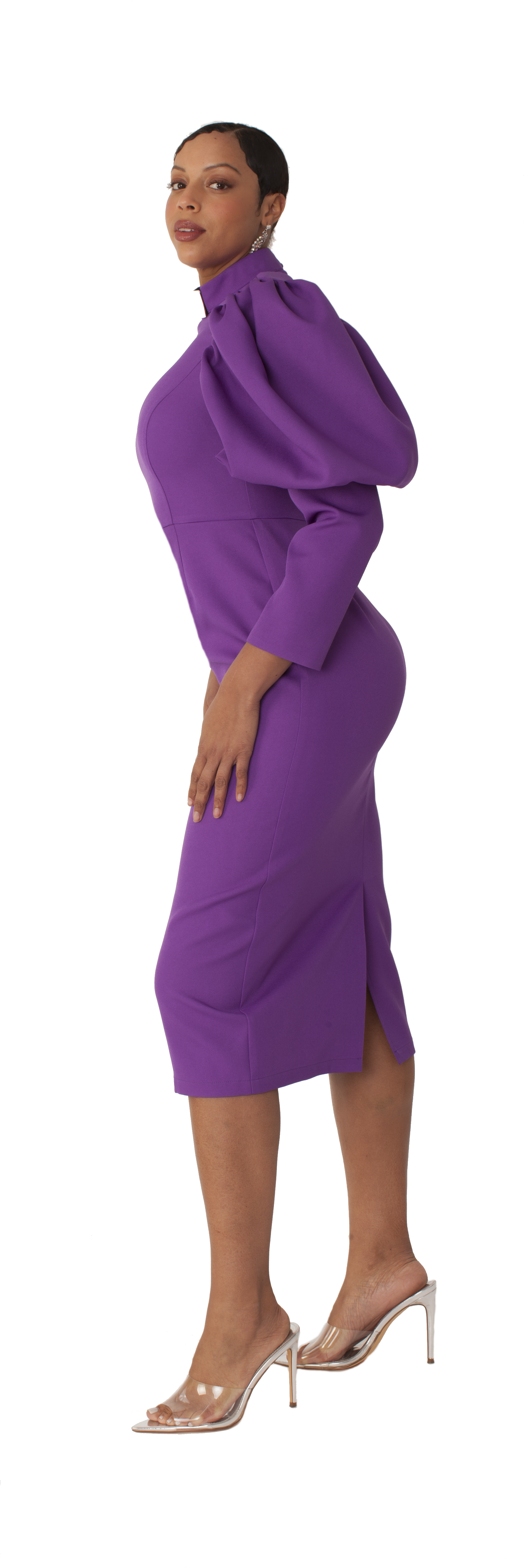 Plus Size Women's Clergy Dress with Puff Sleeves