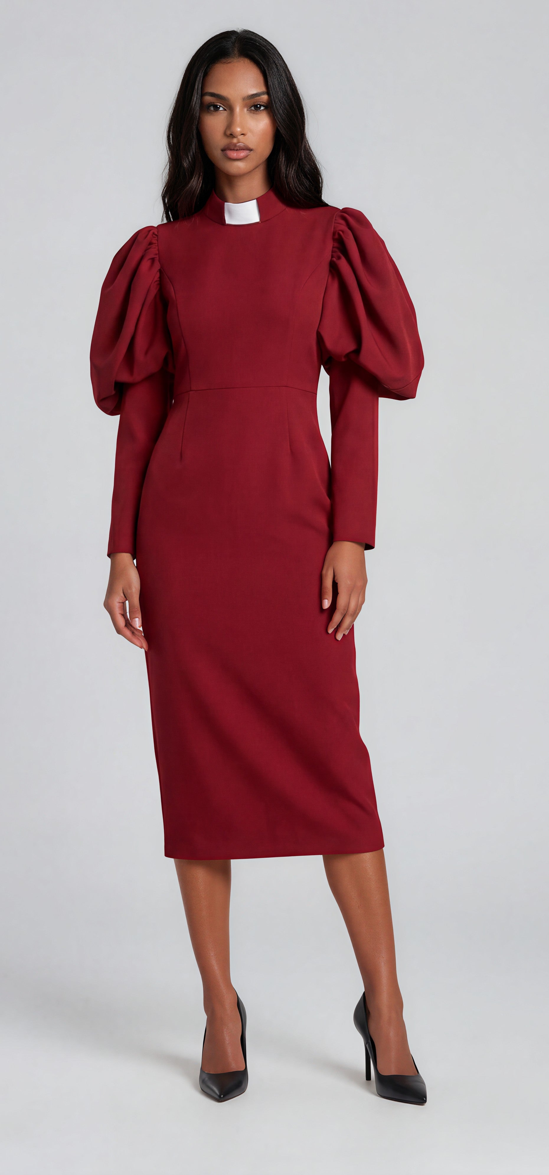 Plus Size Women's Clergy Dress with Puff Sleeves and Classic Collar – Tally Taylor Plus Size Women's Clergy Dress with Puff Sleeves and Classic Collar – Tally Taylor