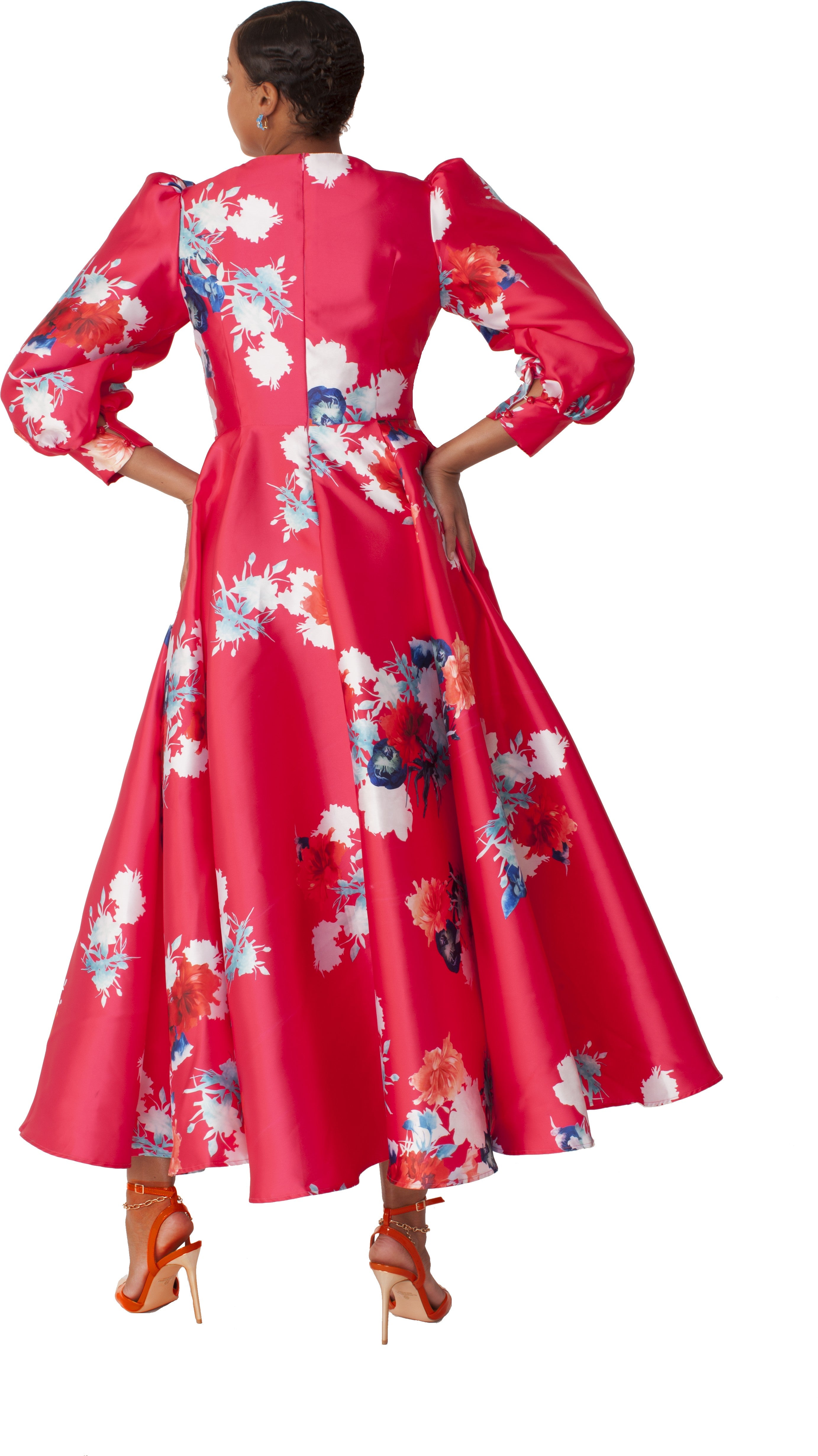 Elegant Long Dress with Bishop Sleeves