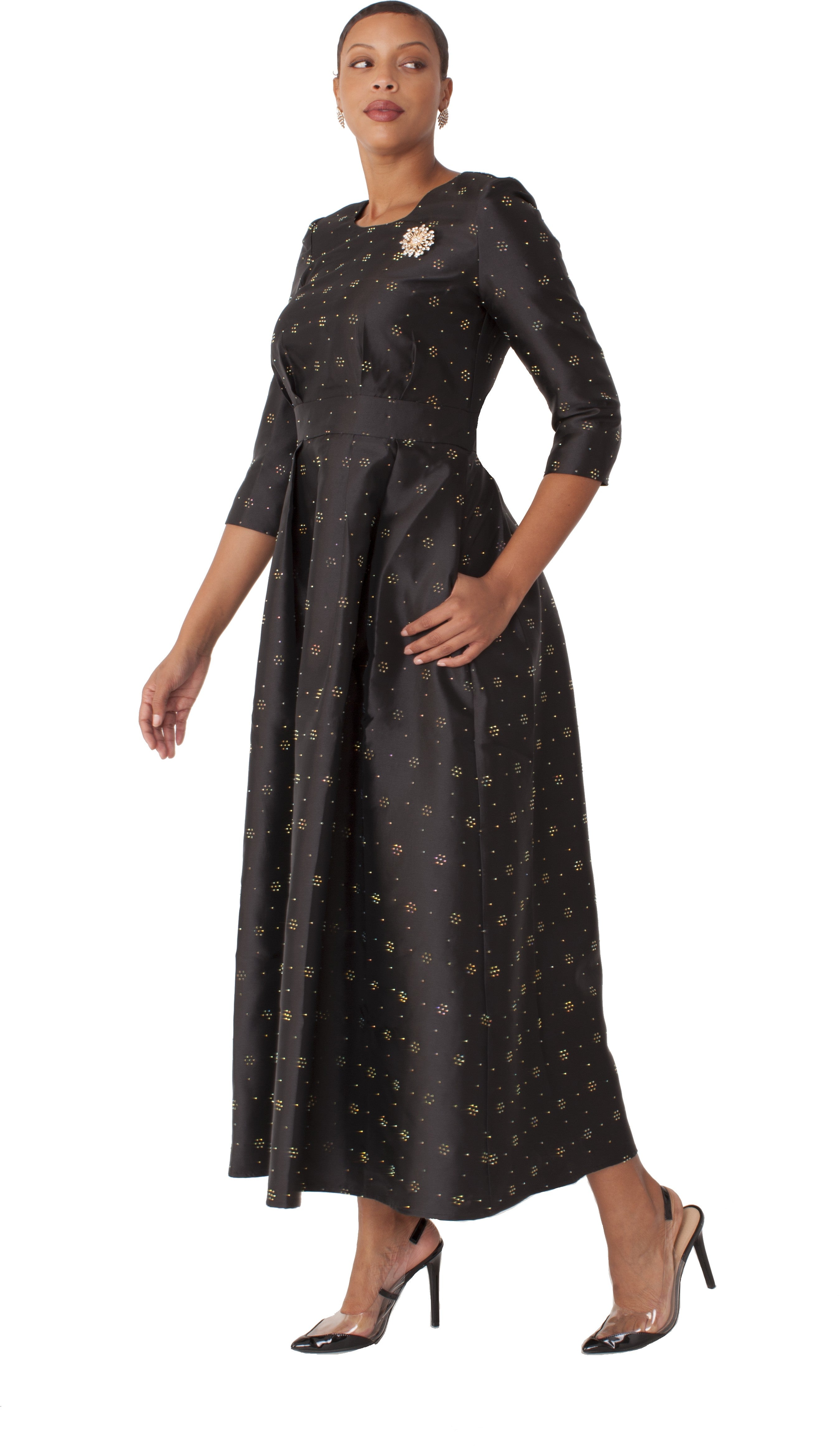 Plus Size Rhinestone Embellished Church Dress Black/Gold / 22w