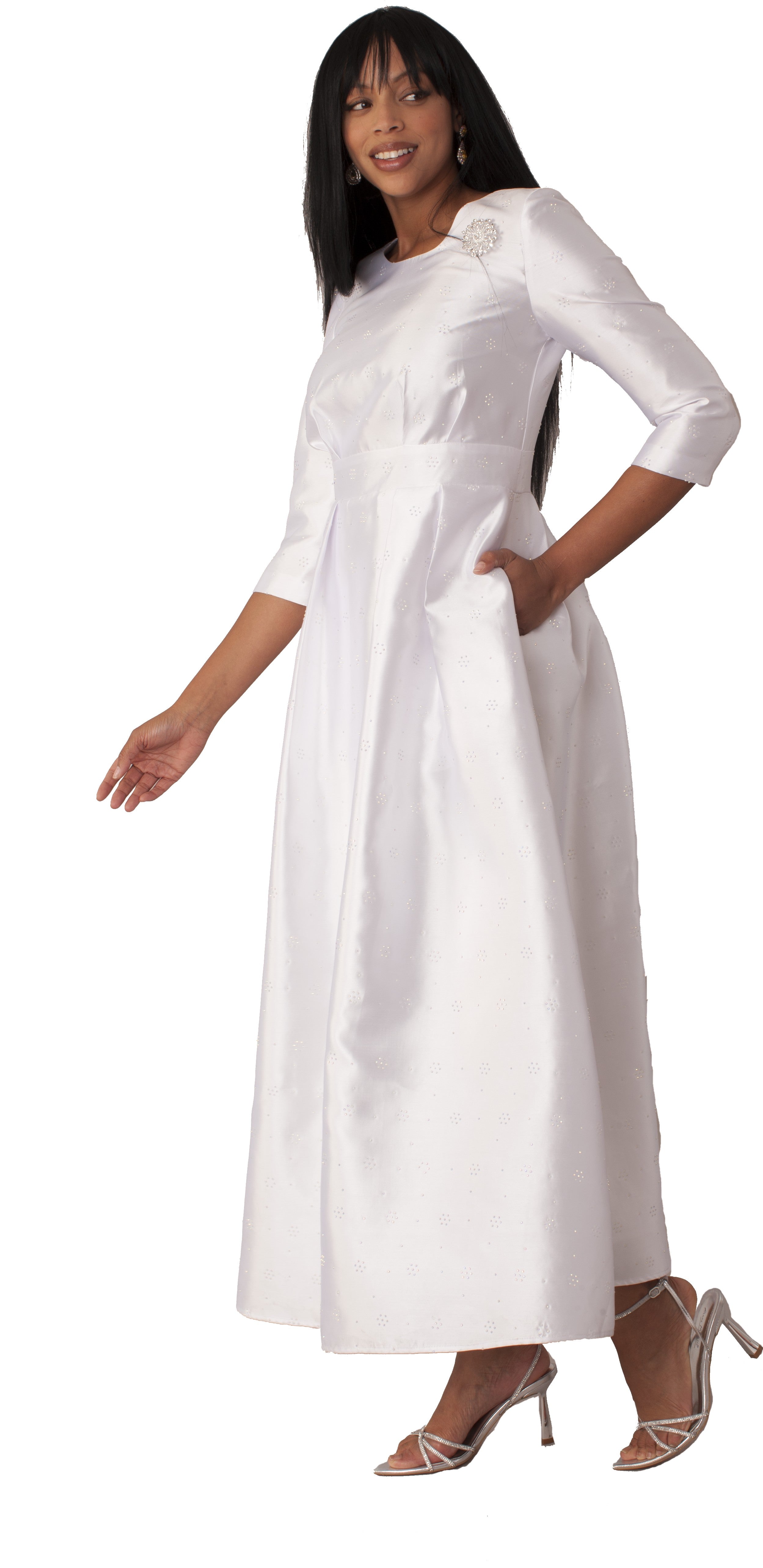 Plus Size Rhinestone Embellished Church Dress White SILVER / 26W