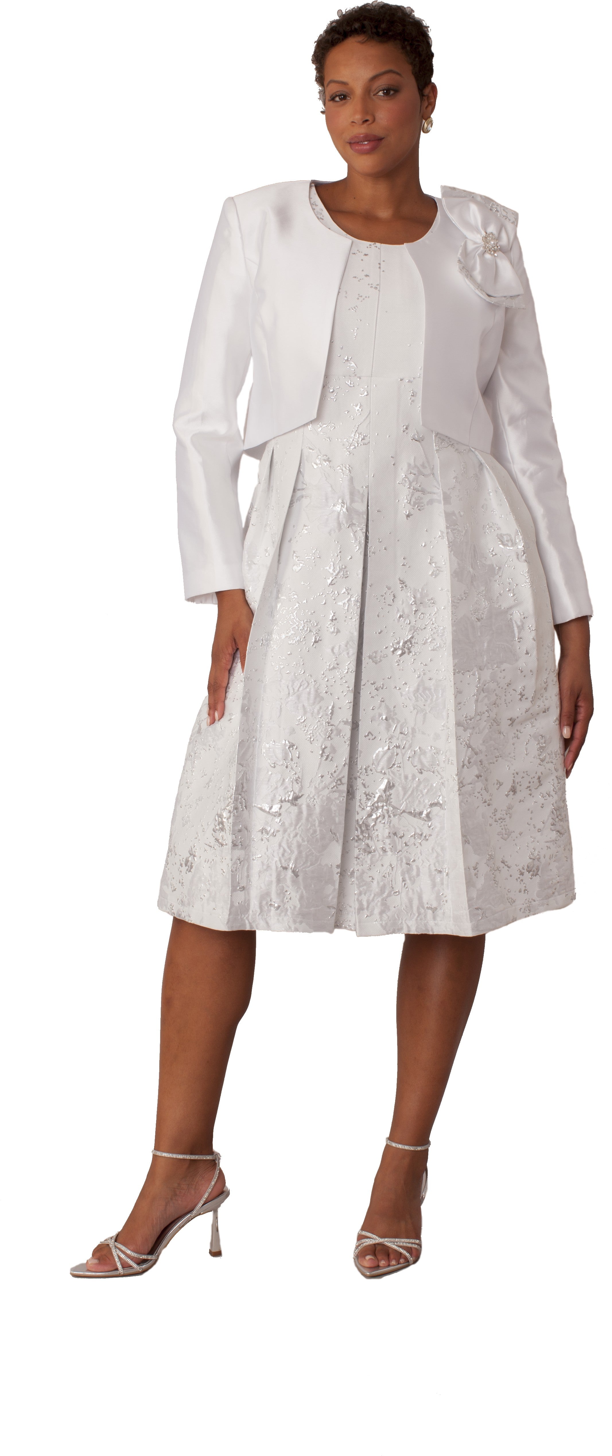 Plus Size Brocade Dress Set with Jacket & Brooch Plus Size Brocade Dress Set with Jacket & Brooch