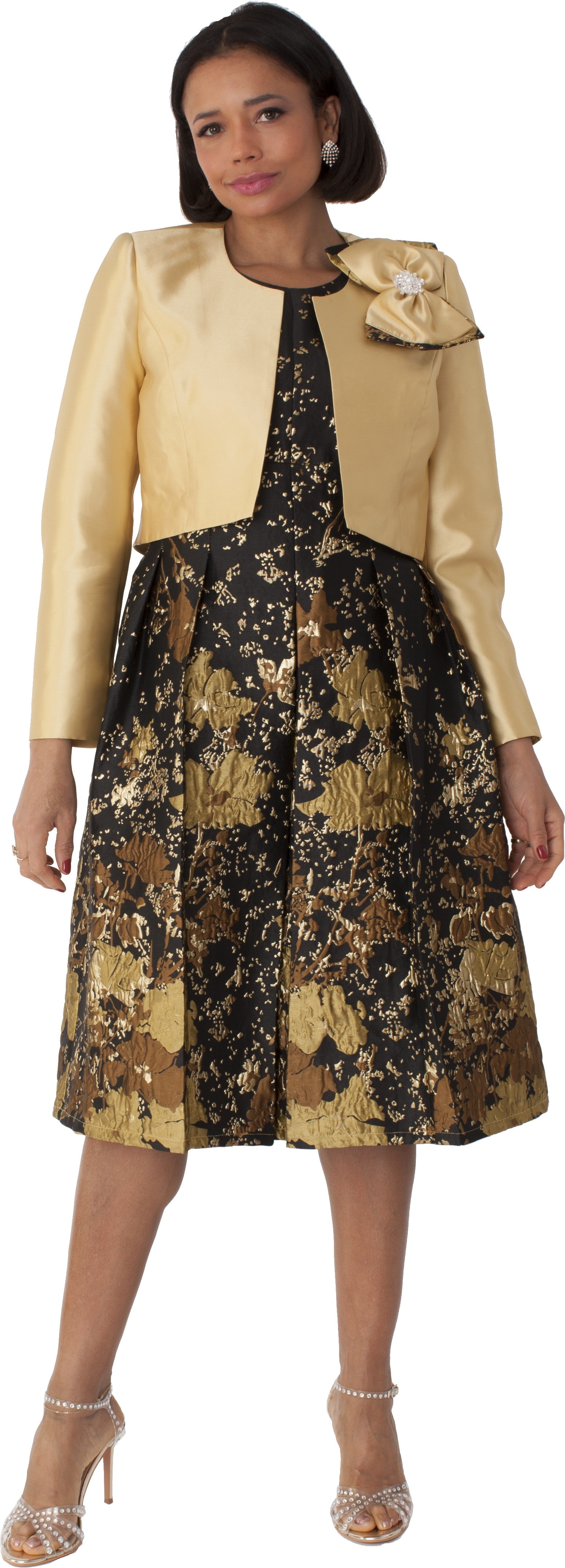Brocade Dress Set with Jacket & Brooch Tally Taylor Brocade Dress Set with Jacket & Brooch Tally Taylor