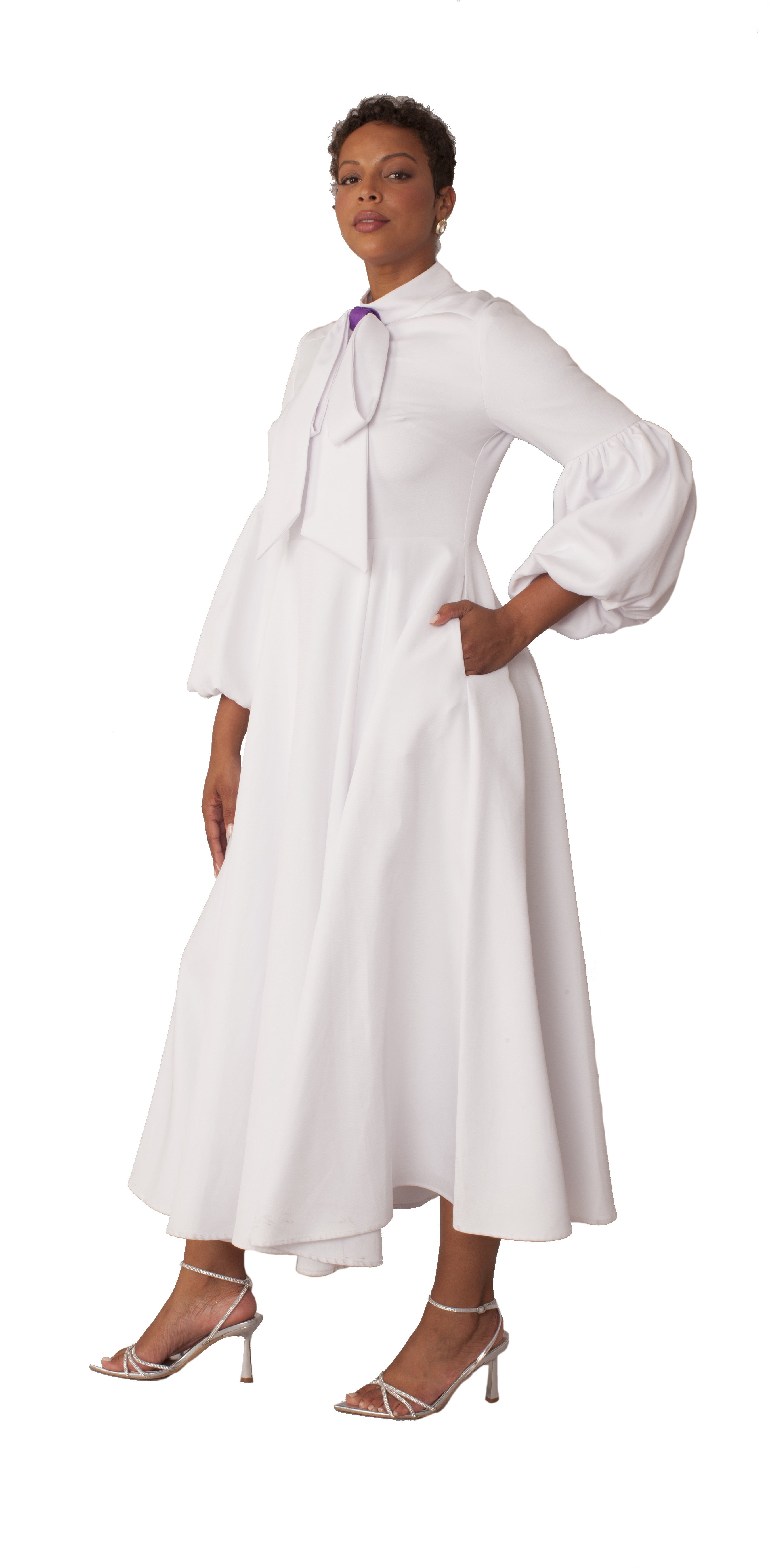 Plus Size Modest Clergy Dress with Bell Sleeves WHITE/BLACK / 18W Plus Size Modest Clergy Dress with Bell Sleeves WHITE/BLACK / 18W