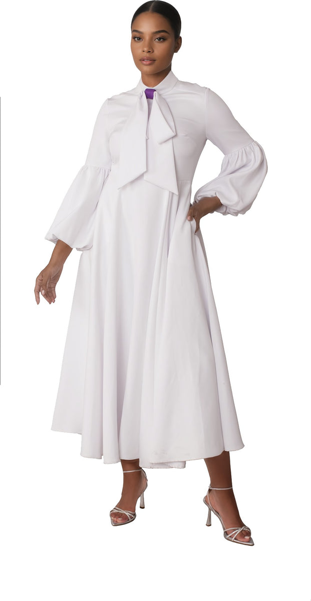Modest Clergy Dress with Bell Sleeves and Tie Collar – Tally Taylor