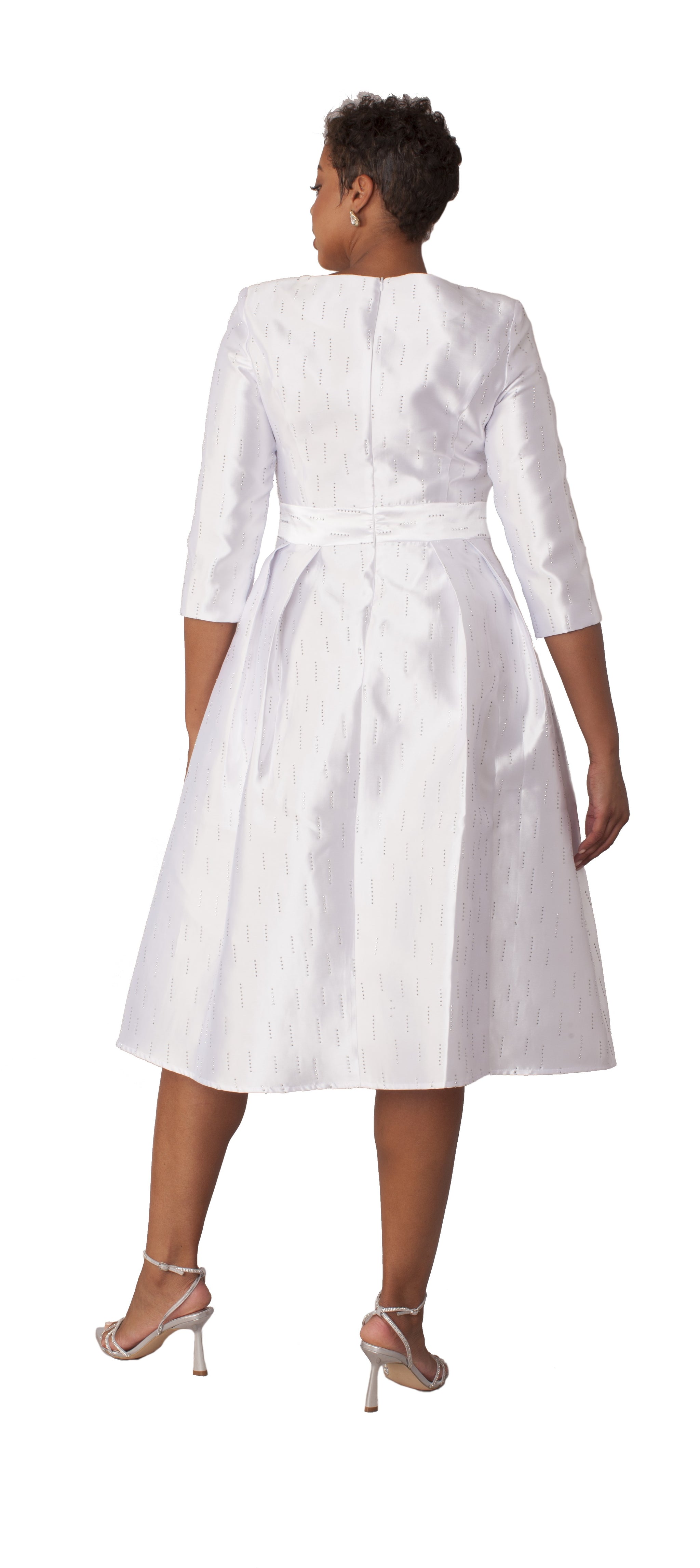 White Shimmer A-Line Tea Length Dress – Tally Taylor