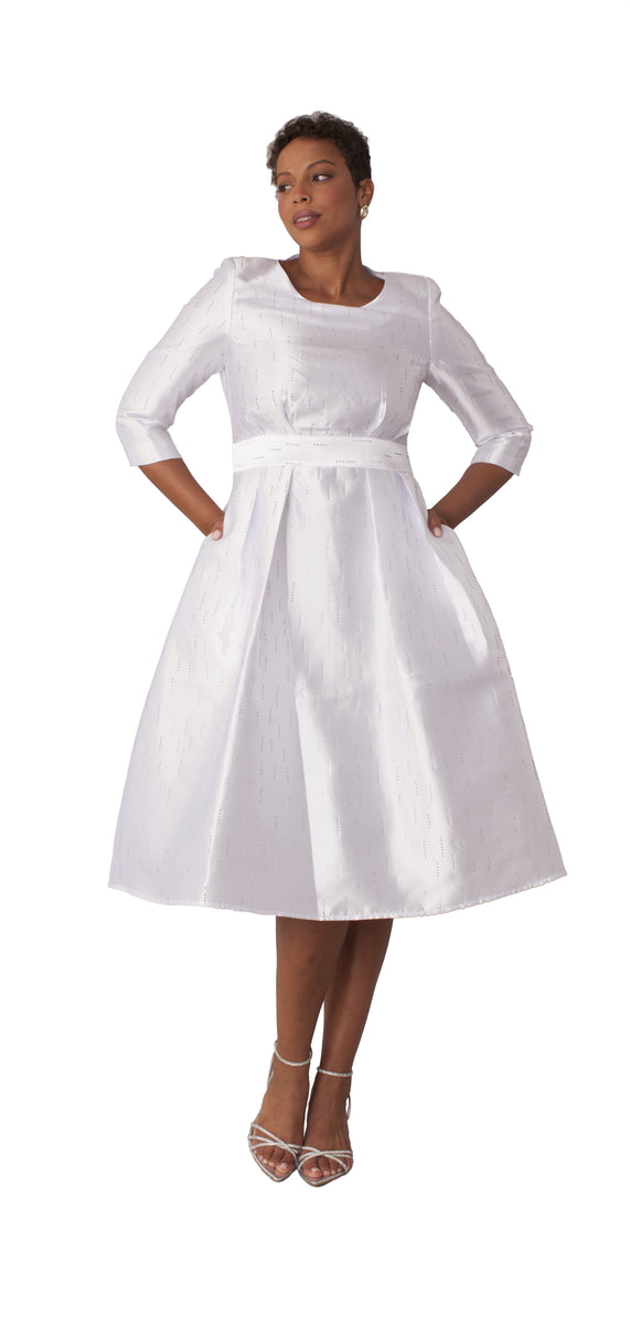 tea length white dress White Shimmer A-Line Tea Length Dress White / 14