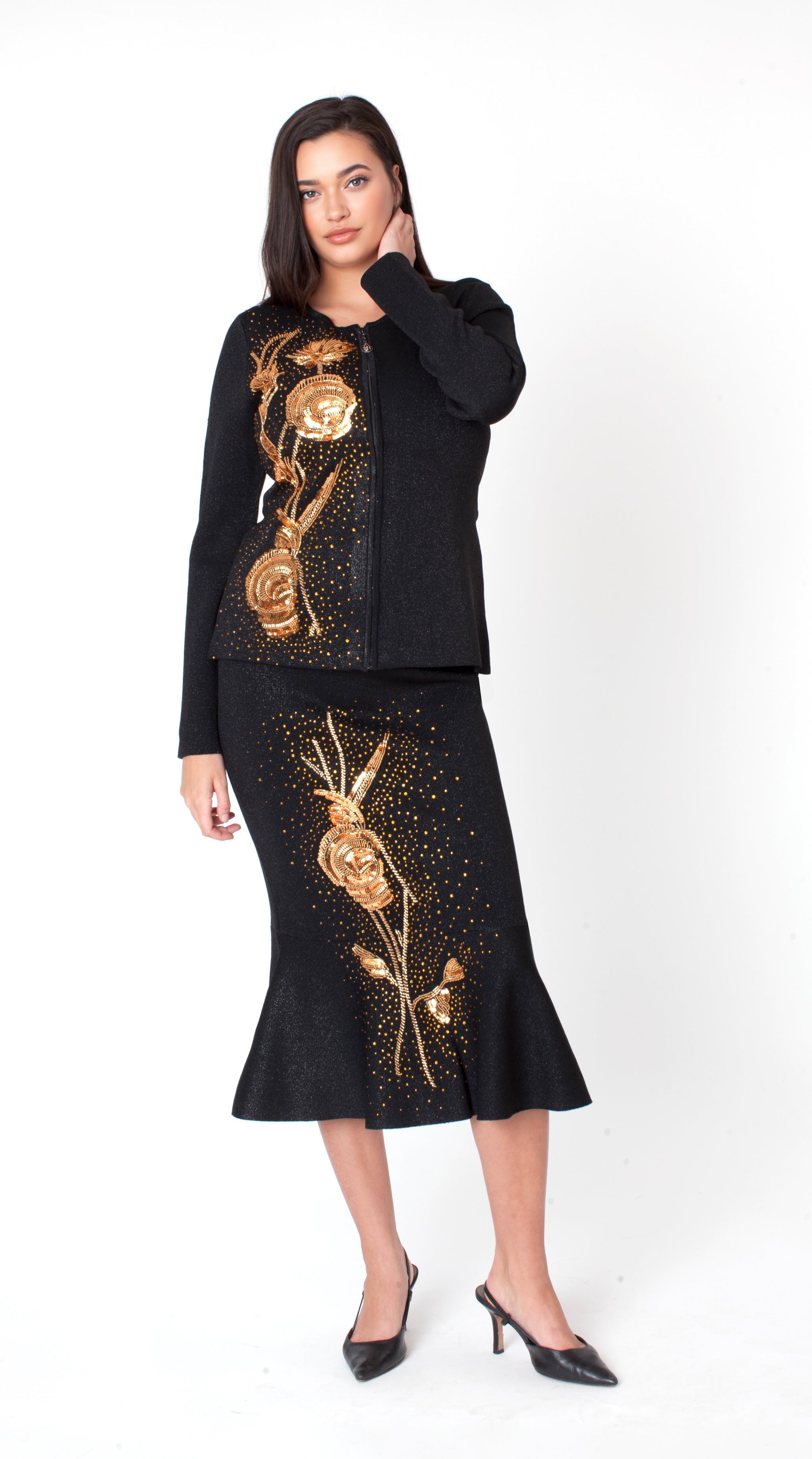 Embellished Knit Skirt Suit Set - 5395  Tally Taylor