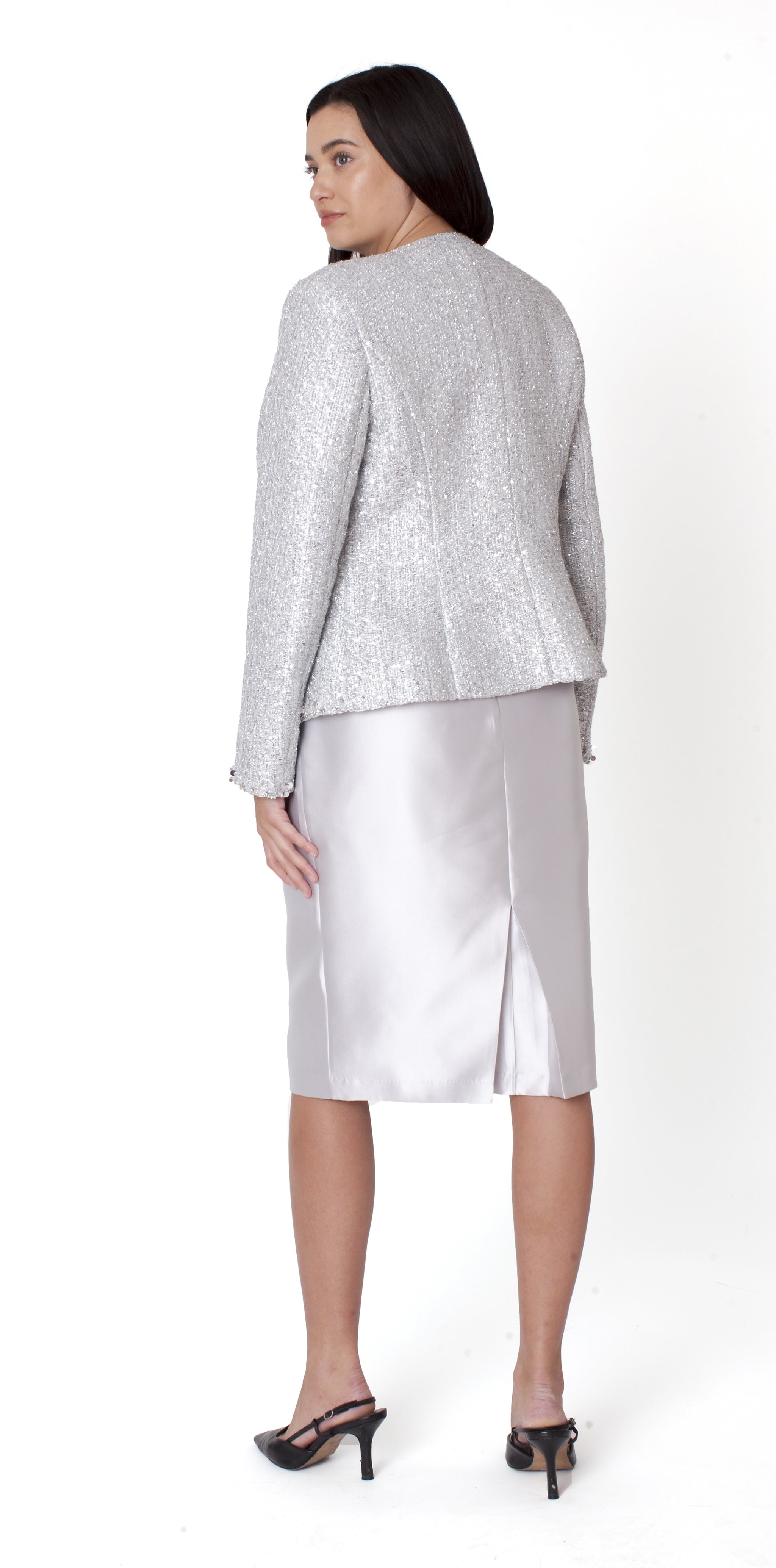 silver jackets for formal dresses Silver Sequin Boucle Tailored Jacket