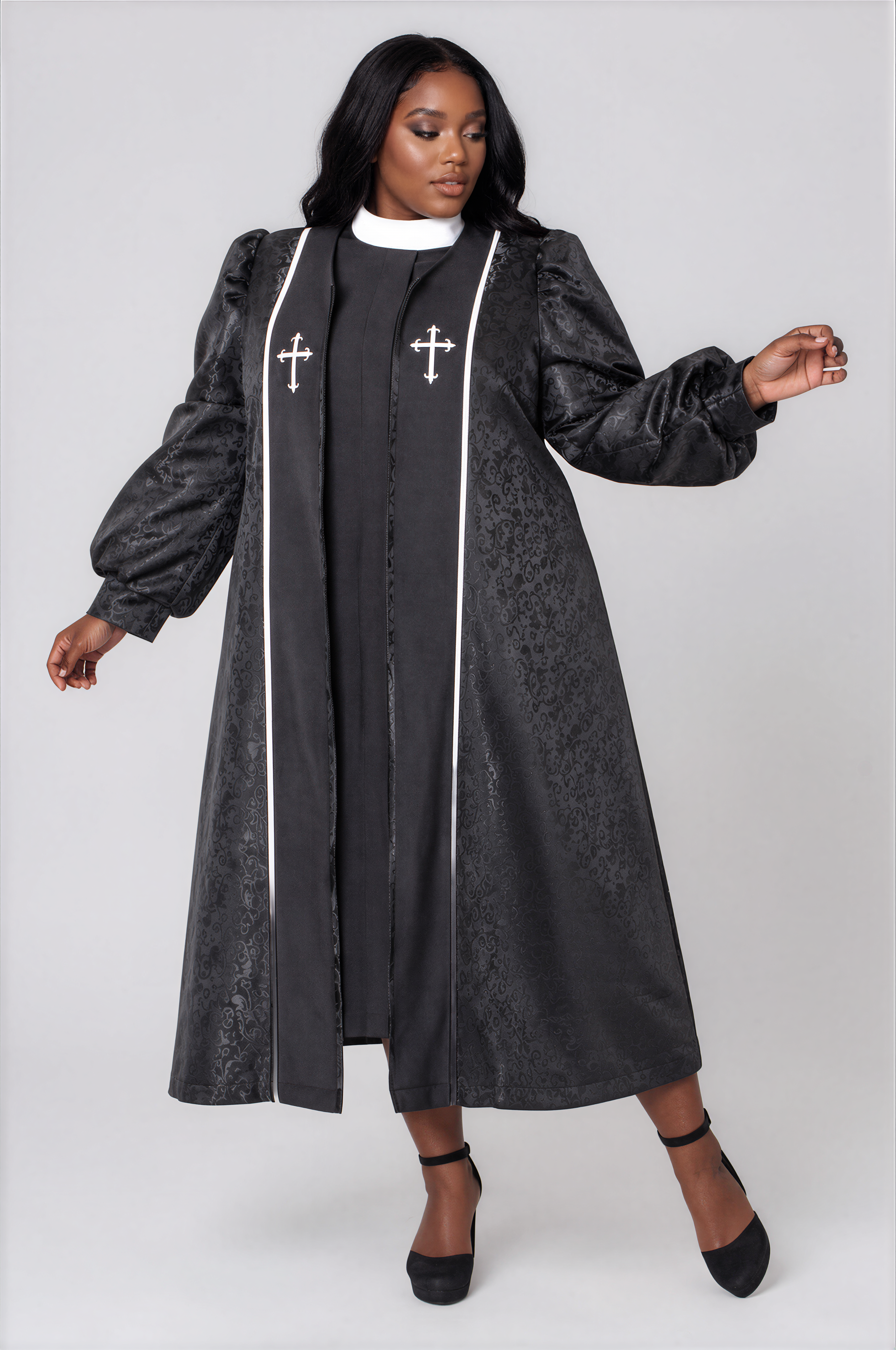 Plus size Two-Piece Brocade Clergy Robe – 41071W – Tally Taylor