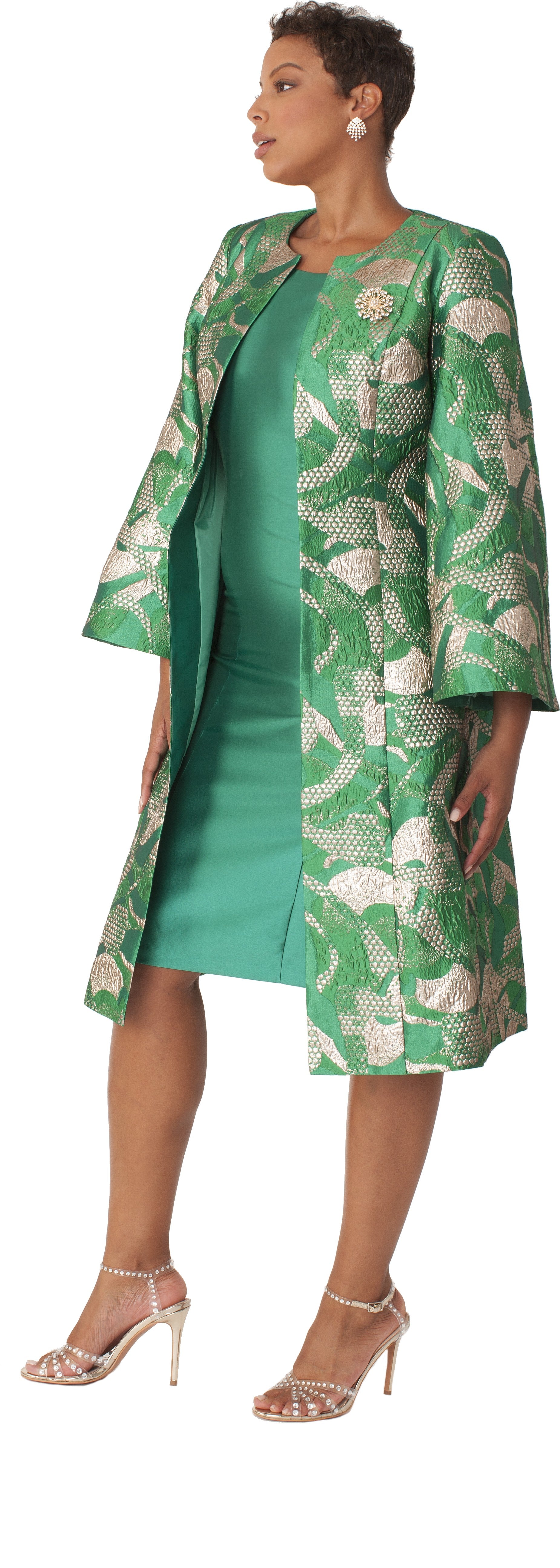 Brocade Jacket Dress & Dress Set with Bell Sleeves Emerald/Gold / 16 Brocade Jacket Dress & Dress Set with Bell Sleeves Emerald/Gold / 16