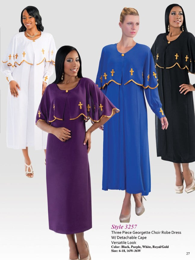 Women's Choir Robe Dress with Detachable Cape – Royal/Gold or Purple –  Tally Taylor