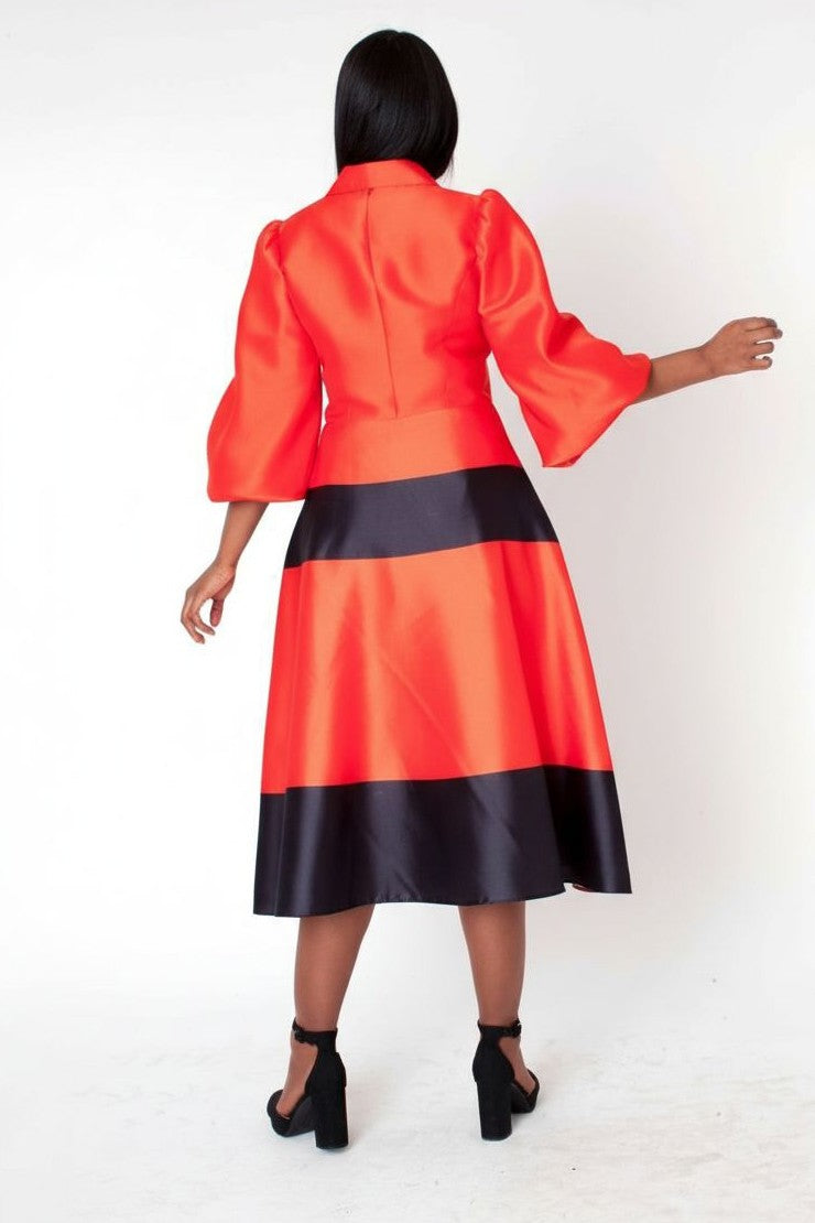 Colorblock Bow Detail Midi Dress - 41085 RED/BLACK / 8 Colorblock Bow Detail Midi Dress - 41085 RED/BLACK / 8
