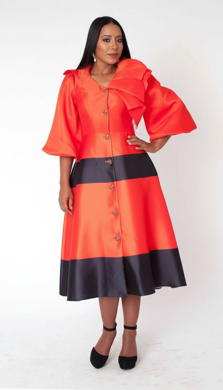 Colorblock Bow Detail Midi Dress