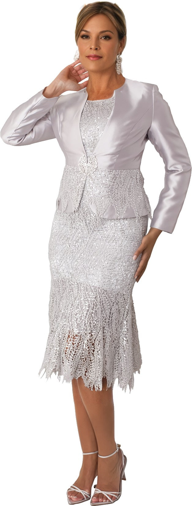cocktail dress and jacket White Lace Two-Piece Dress Set with Jacket – Tally Taylor