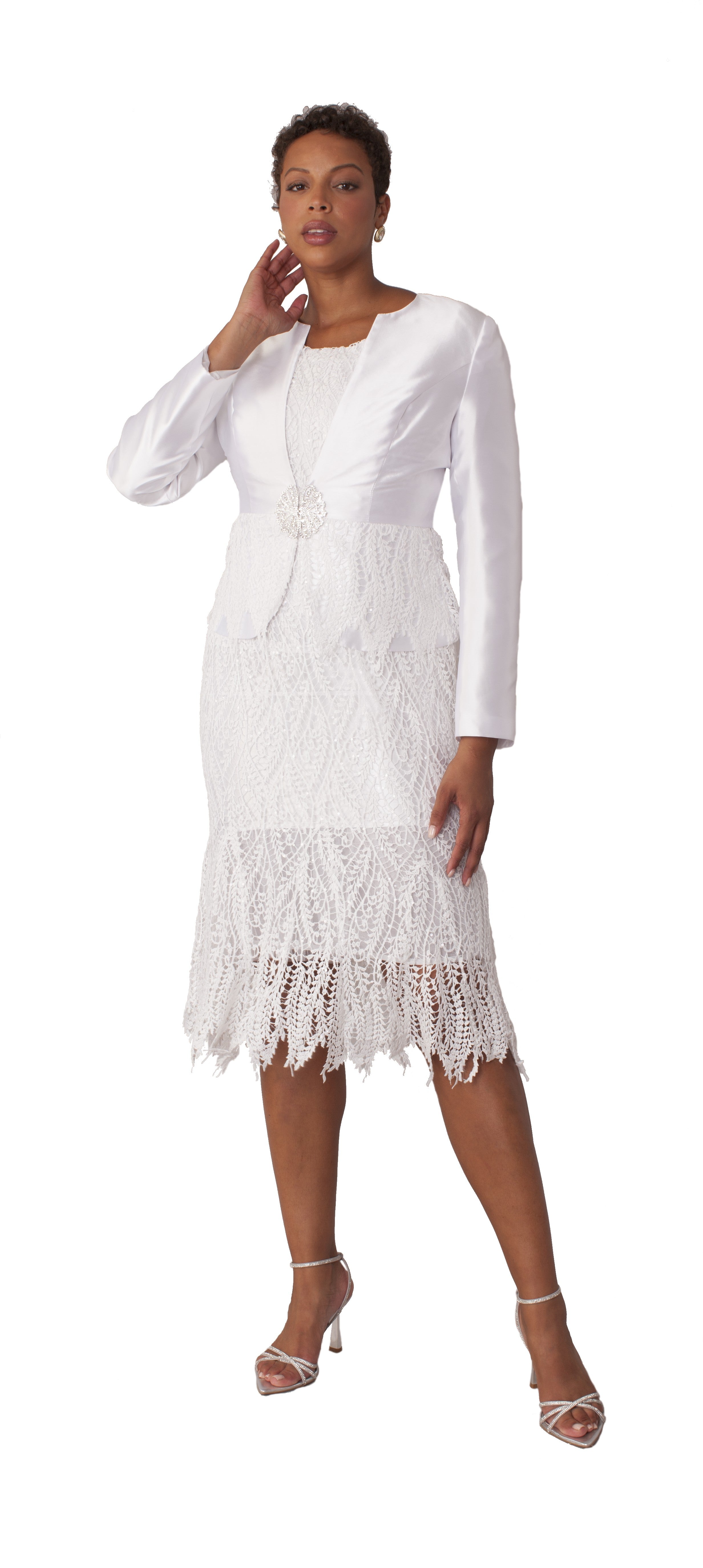 ann taylor white lace dress Two-Piece Set with Jacket SILVER / 18 Full Long Sleeve Black filter:Color:black Color:La Festa