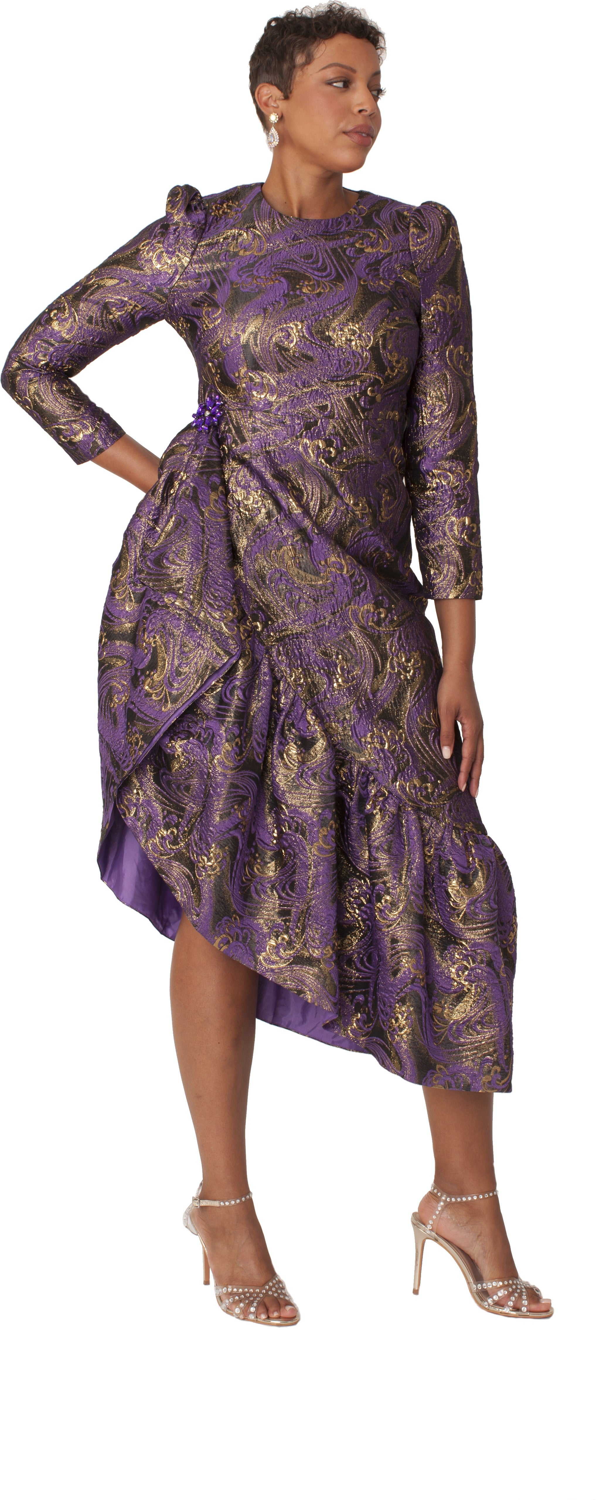 dress purple and gold Elegant High-Low with Statement Details- 9764 Royal Blue Dress With Made with divine satin Primavera New 2025 Size:L (5/6)