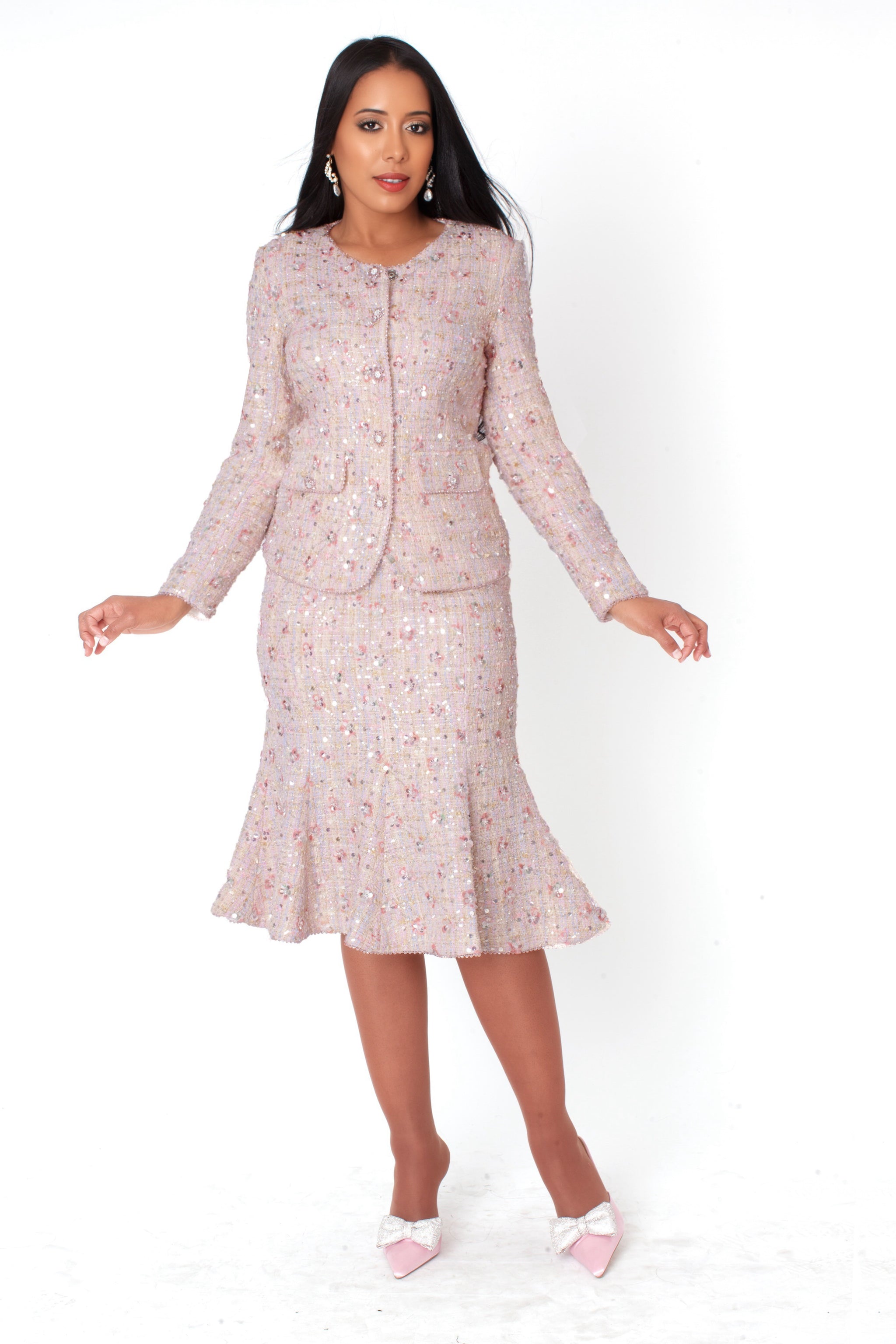 Embroidered Sequin Tweed Jacket & Skirt Set - 41072 – Tally Taylor