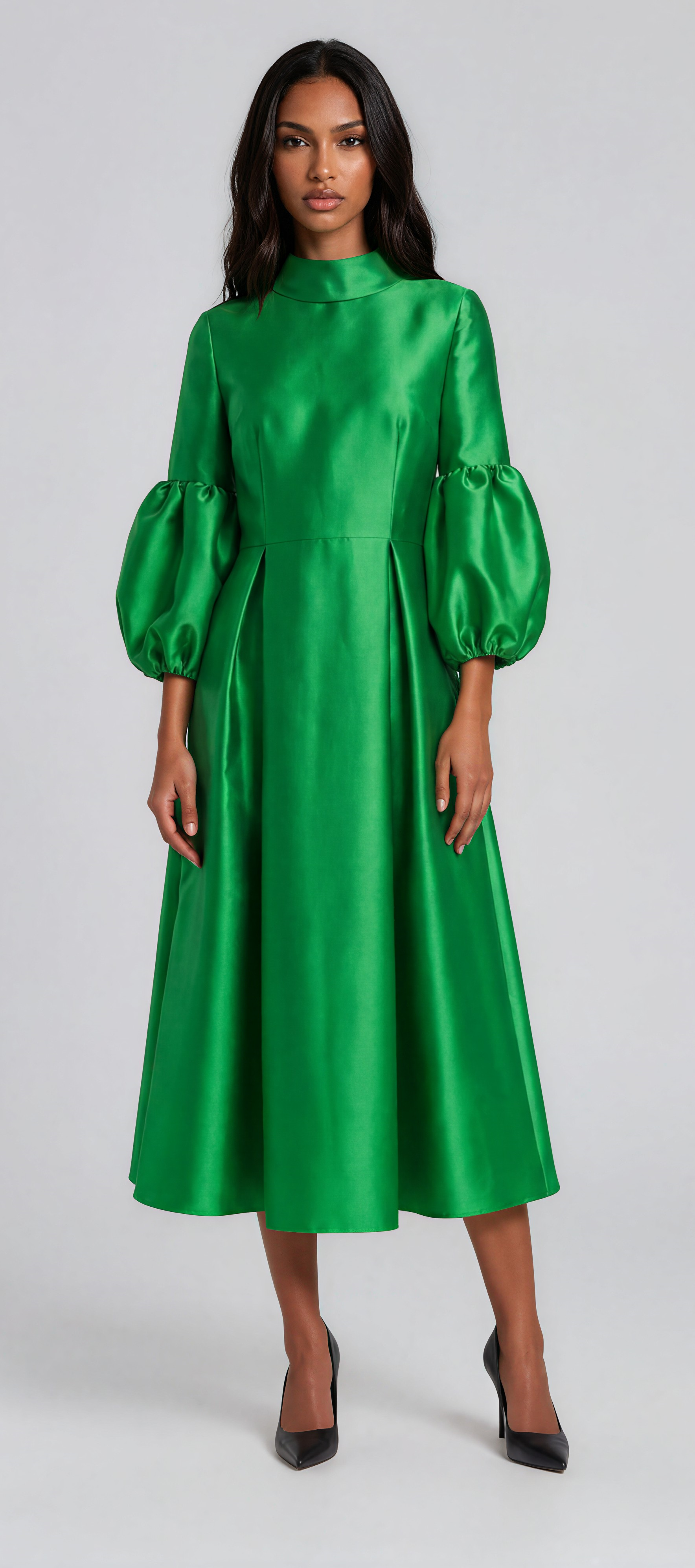 Regal Puff Sleeve Midi Dress