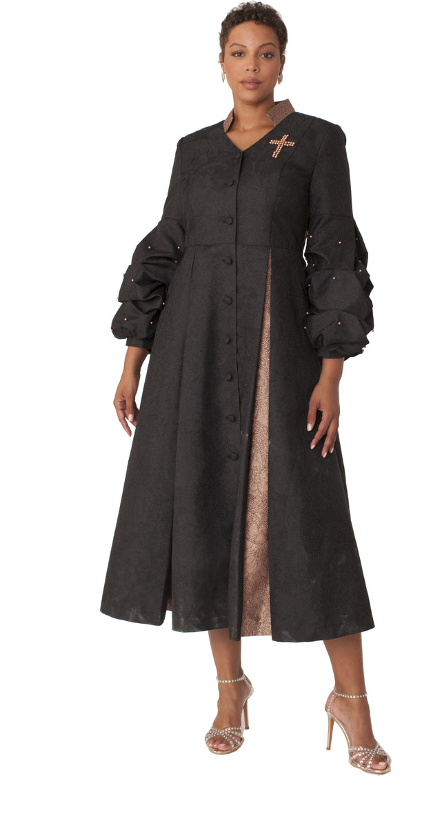 Formal Dress Robe with Puff Sleeves with Pearl Cross Accent – Tally Taylor