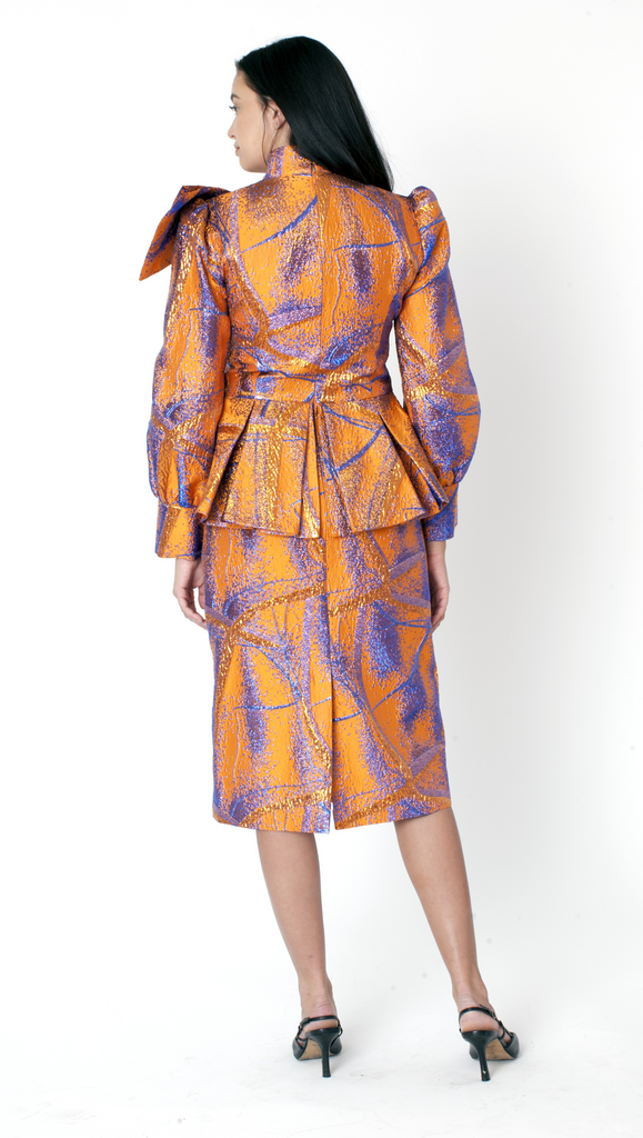Metallic Abstract Peplum Skirt Suit