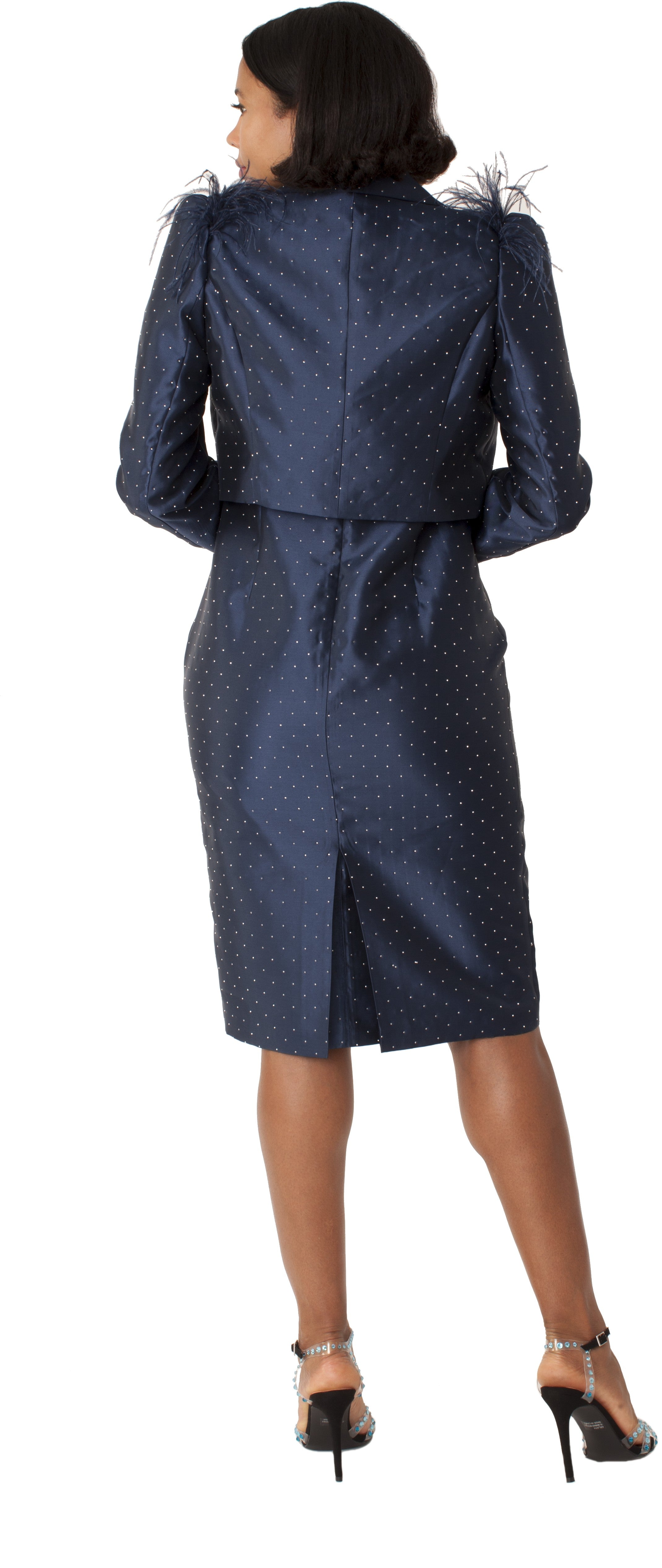 navy blue cocktail dress with jacket Ladivine CH123 Dress, Navy / 3XL