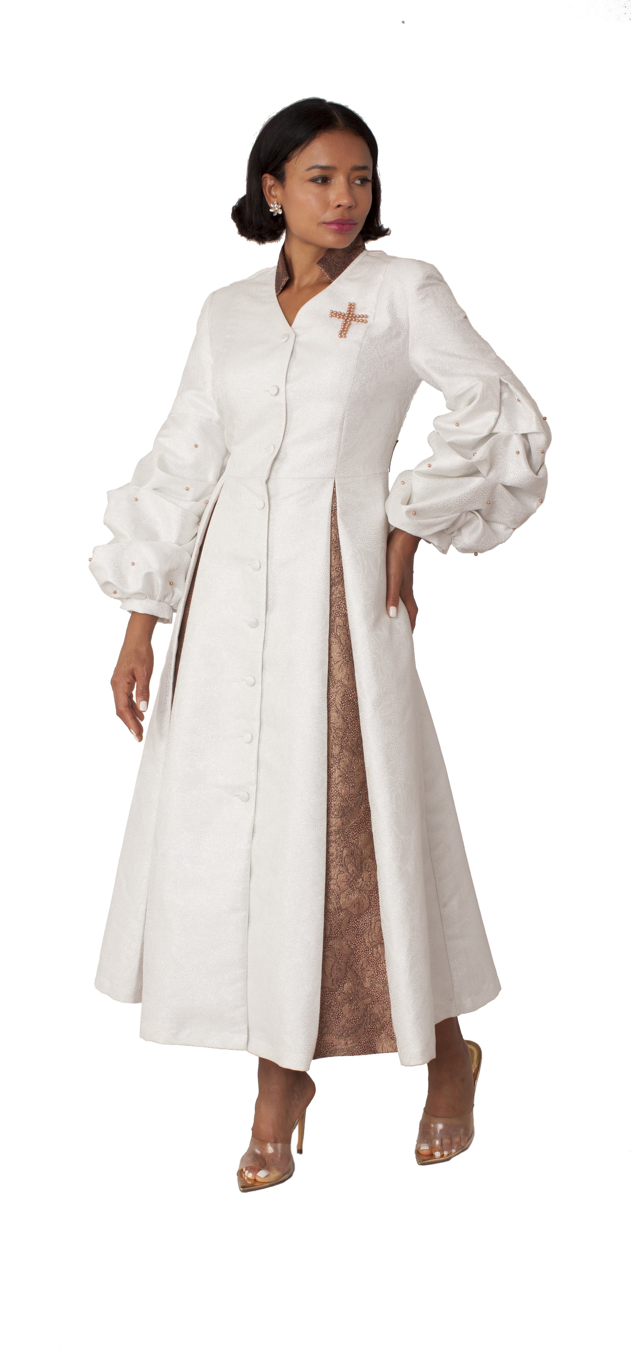 Plus Size Formal Church Coat Dress with Puff Sleeves and Pearl Cross –  Tally Taylor