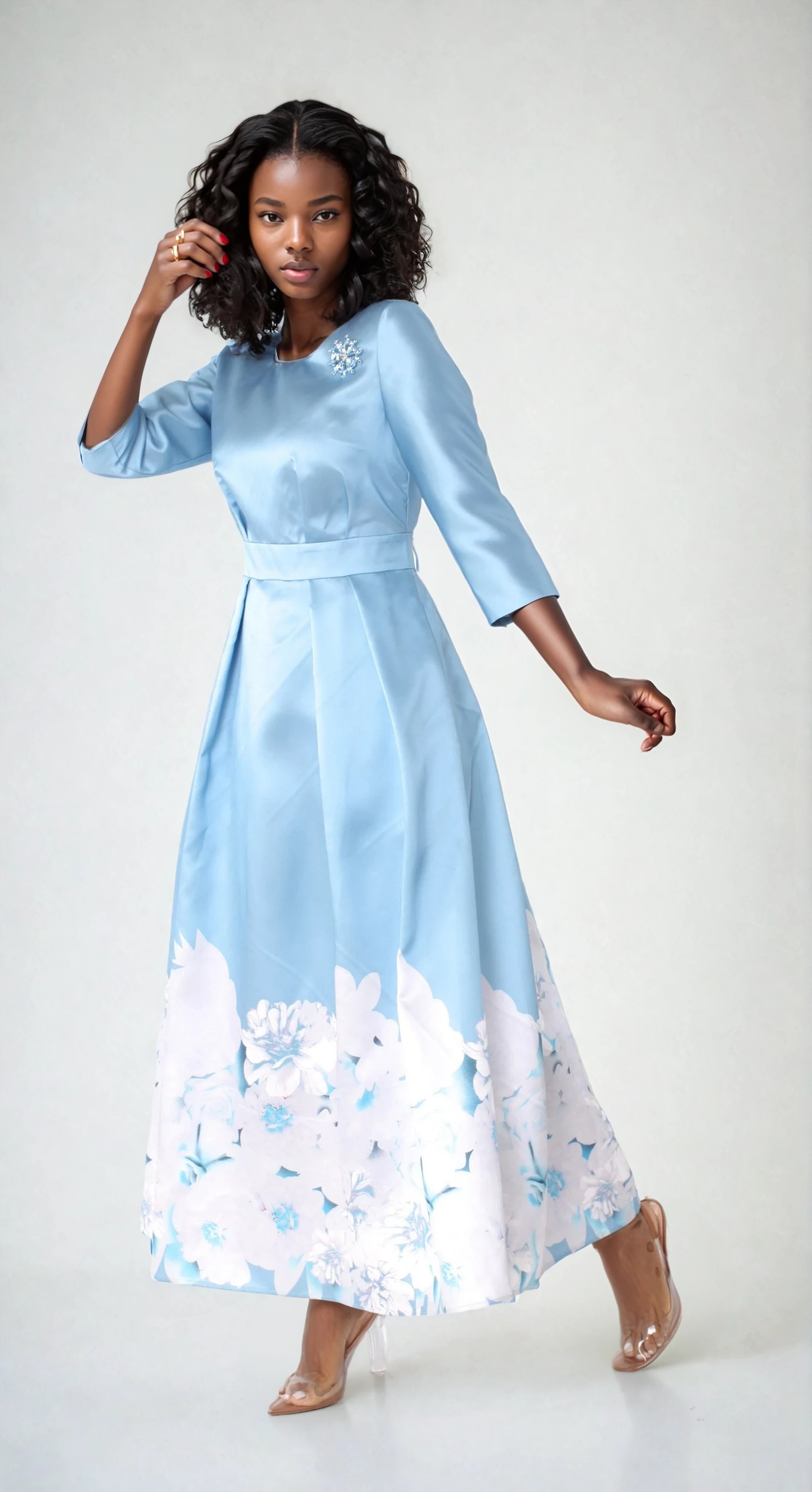 plus size satin dresses Plus Size Satin Dress with Rhinestone Brooch -4497W – Tally Taylor