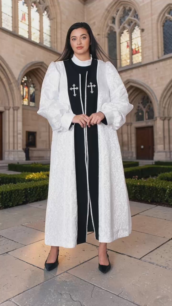 Two-Piece Brocade Clergy Robe with Cross Panels – 41071 – Tally Taylor