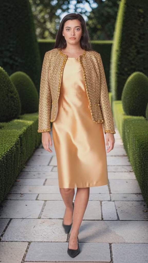 gold jacket dress Metallic Jacket Church Dress Set