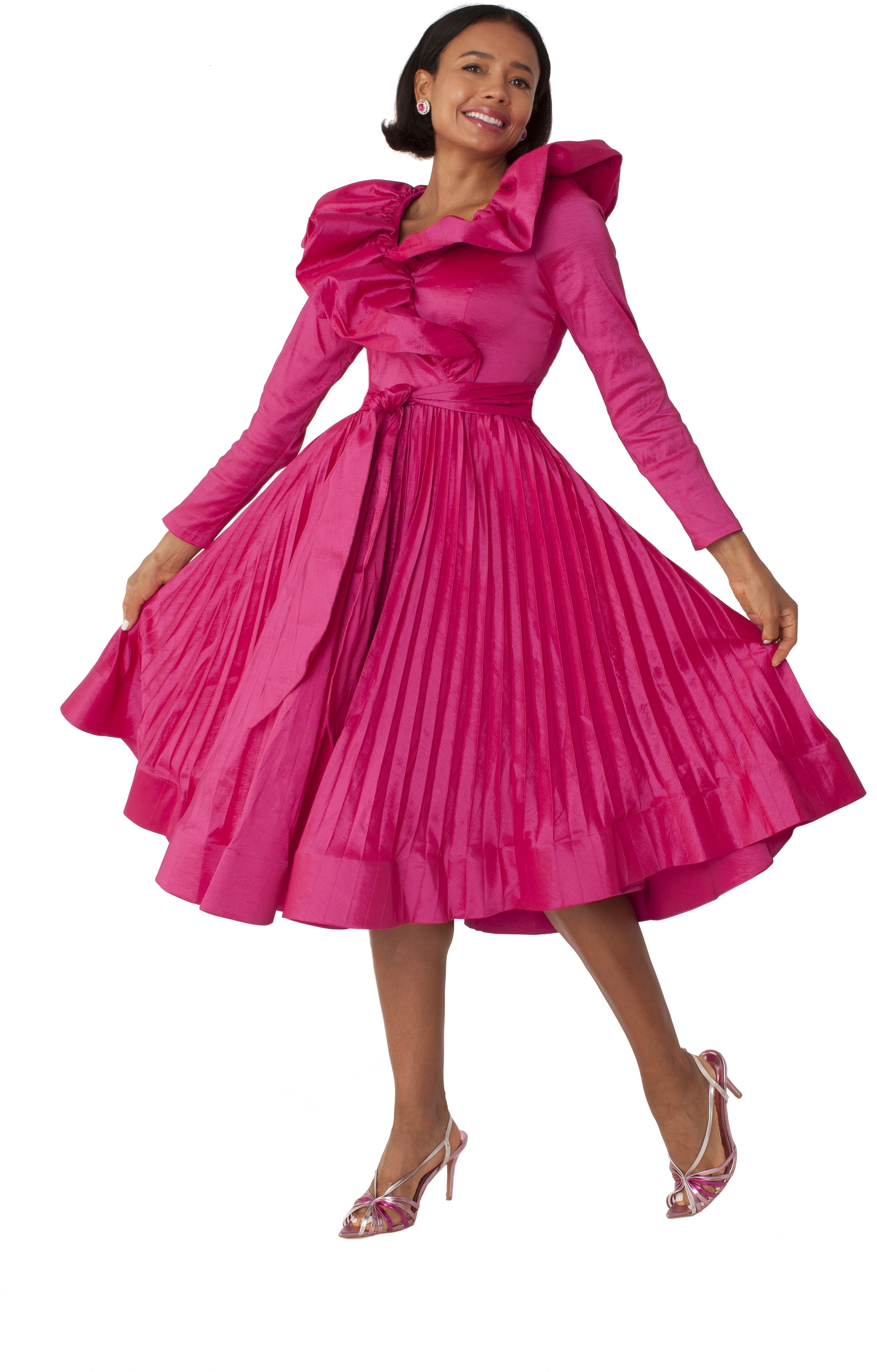 Elegant Ruffled Pleated Dress ROYAL/BLUE / 18 Elegant Ruffled Pleated Dress ROYAL/BLUE / 18