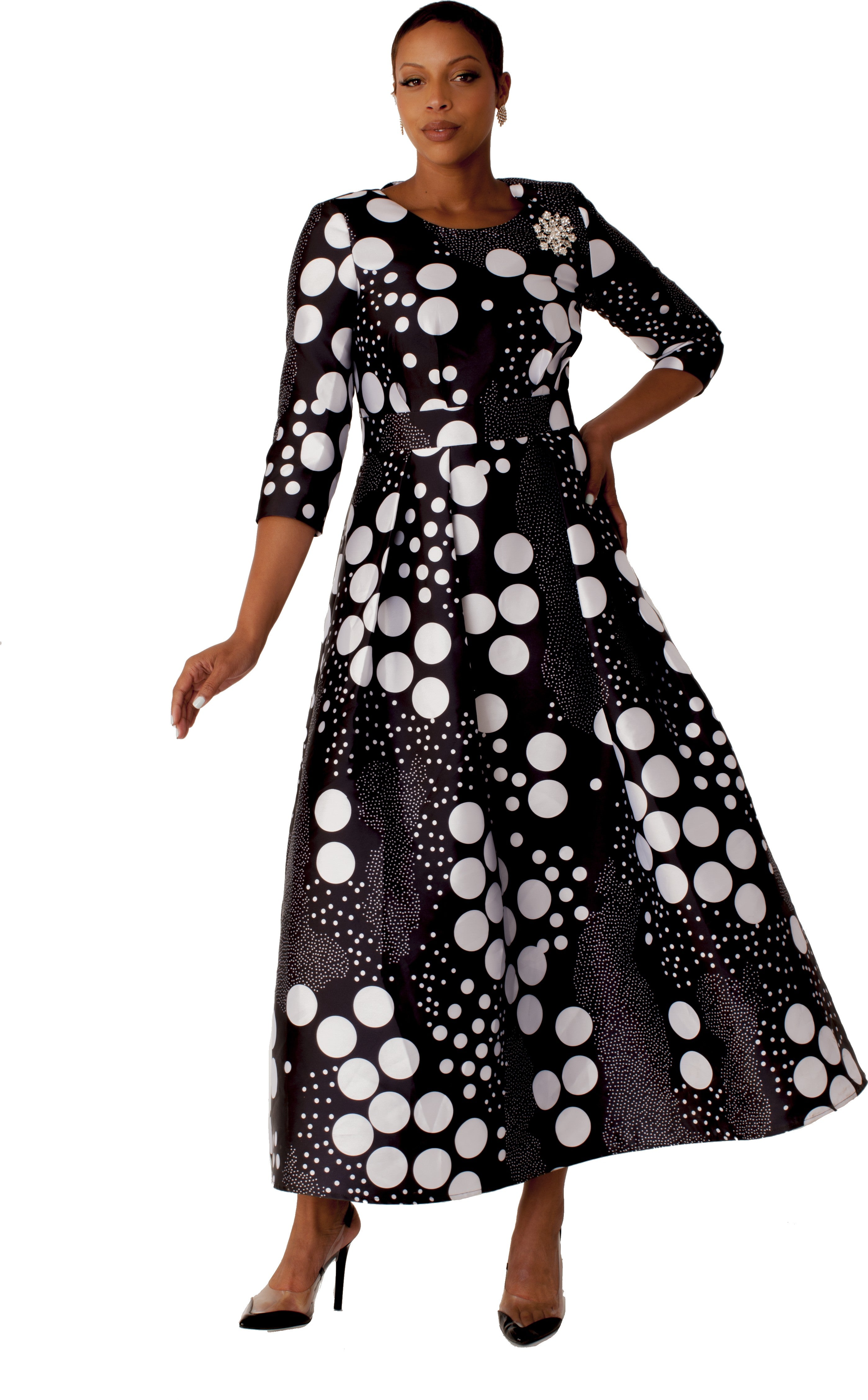 brooch for black dress Satin Dress with Rhinestone Brooch – Tally Taylor