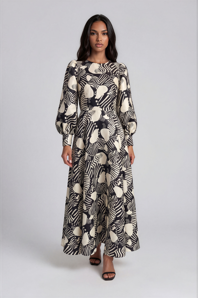 Brocade Dress with Bishop Sleeves