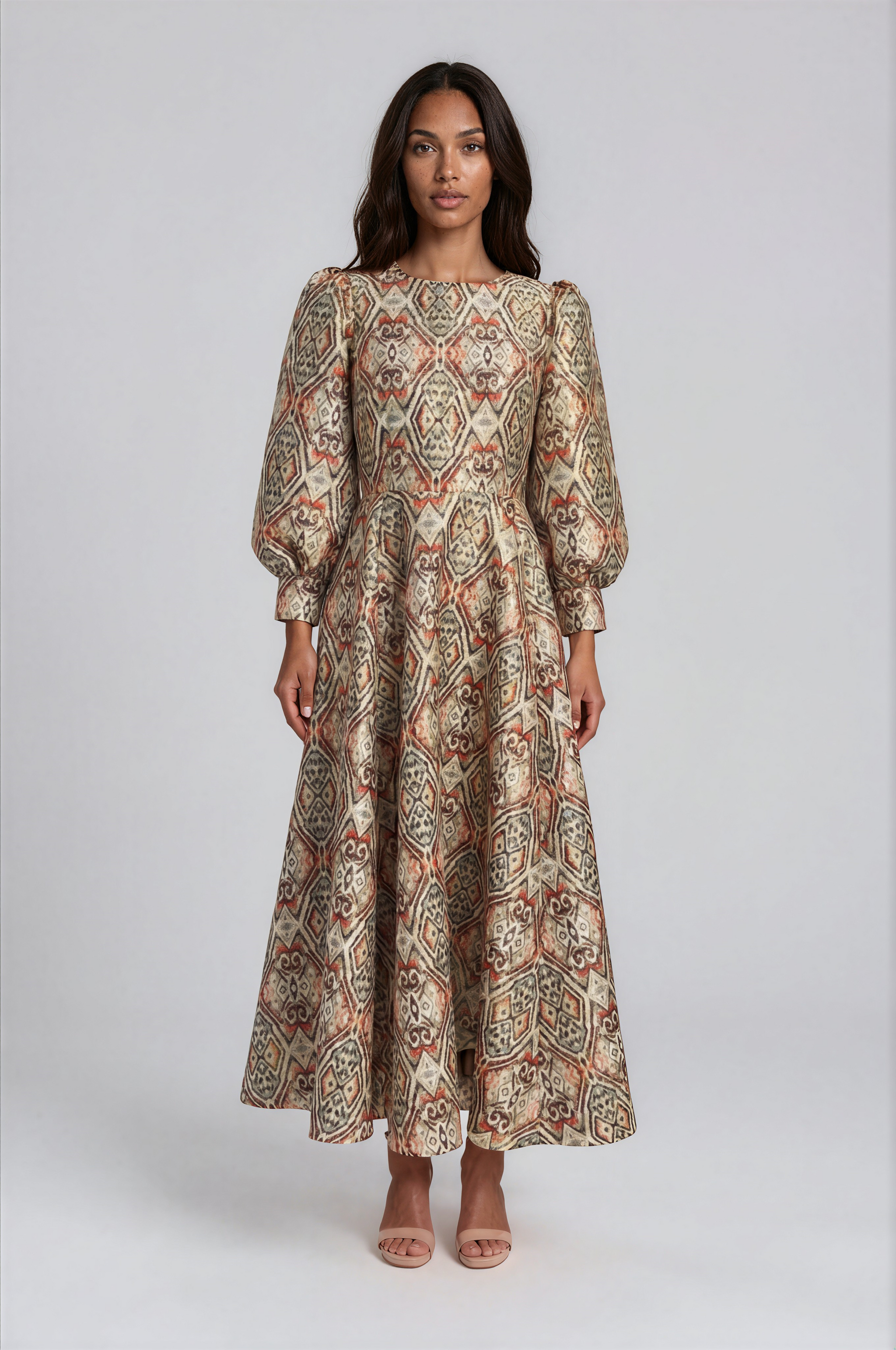 Brocade Dress with Bishop Sleeves