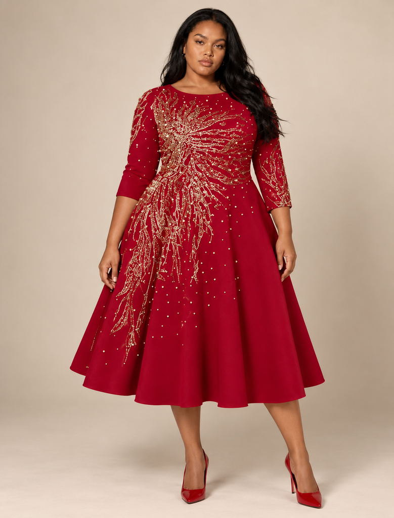 red and gold plus size dress Elegant Sequin A-Line – U0261W – Tally Taylor red evening dress plus size