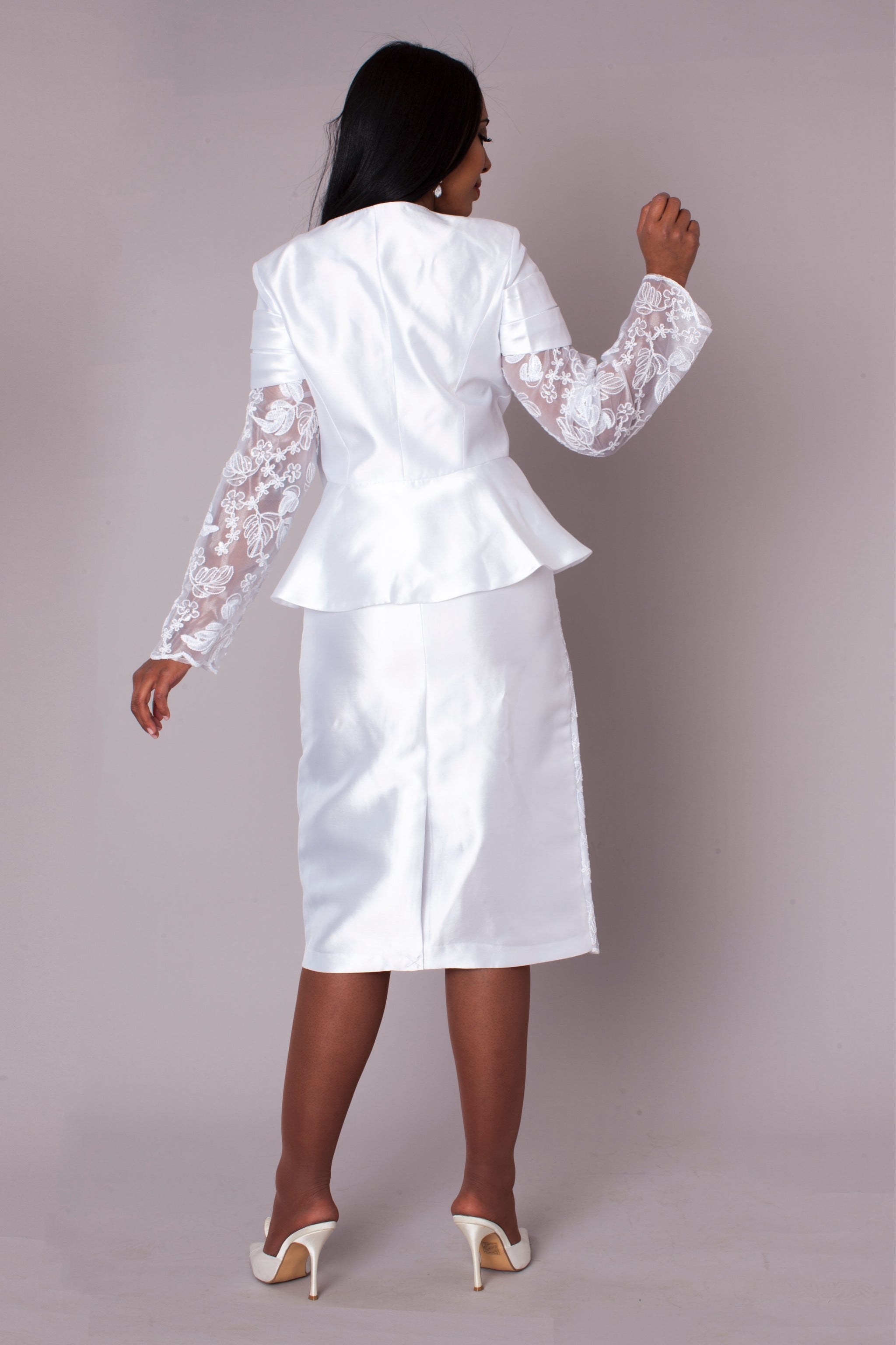 White Peplum Church Dress with Lace - 4995 White Peplum Church Dress with Lace - 4995