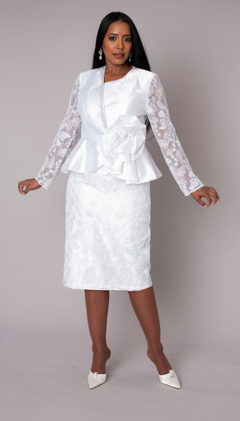 White Peplum Church Dress with Lace