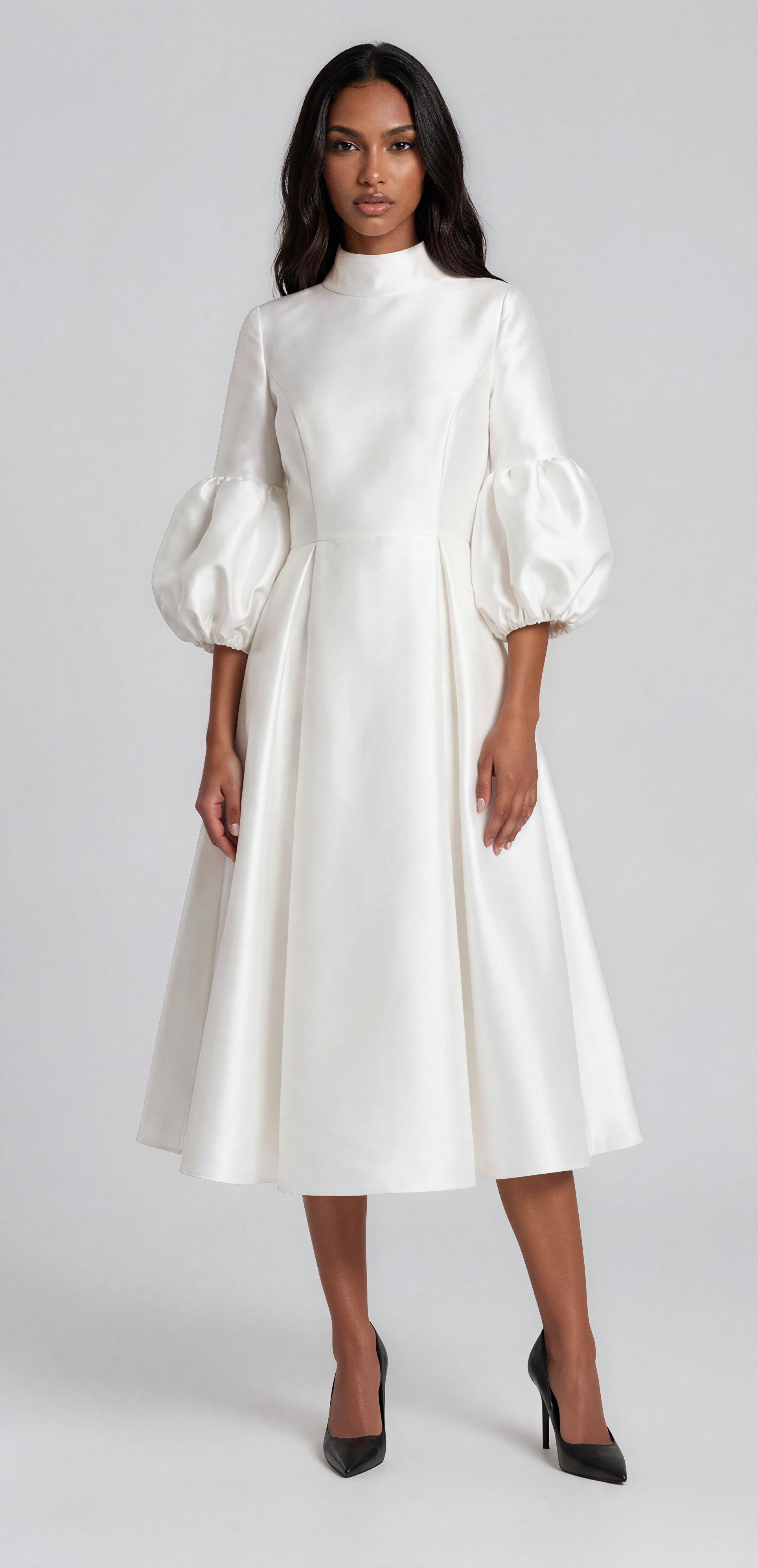 Regal Puff Sleeve Midi Dress