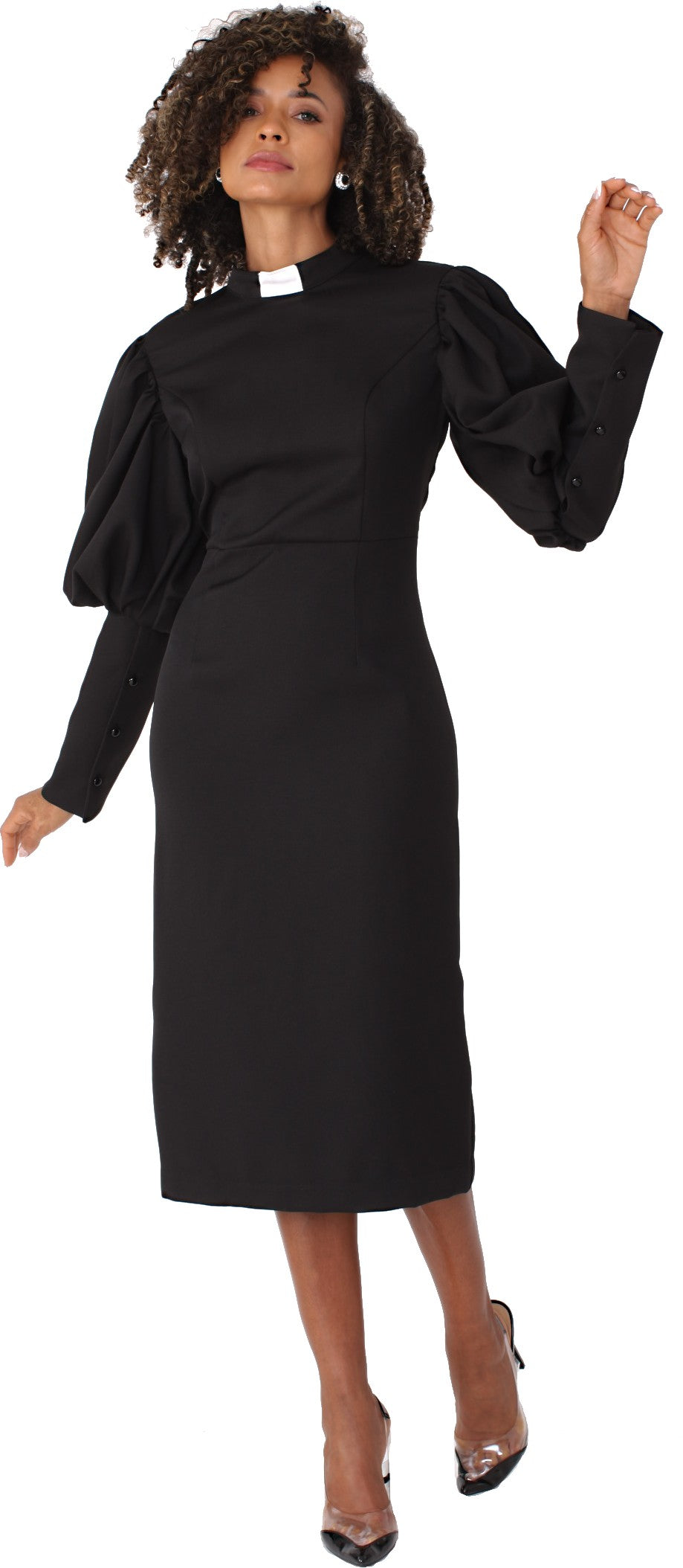 Plus Size Women's Clergy Dress with Puff Sleeves and Classic Collar Tally Taylor Plus Size Women's Clergy Dress with Puff Sleeves and Classic Collar Tally Taylor